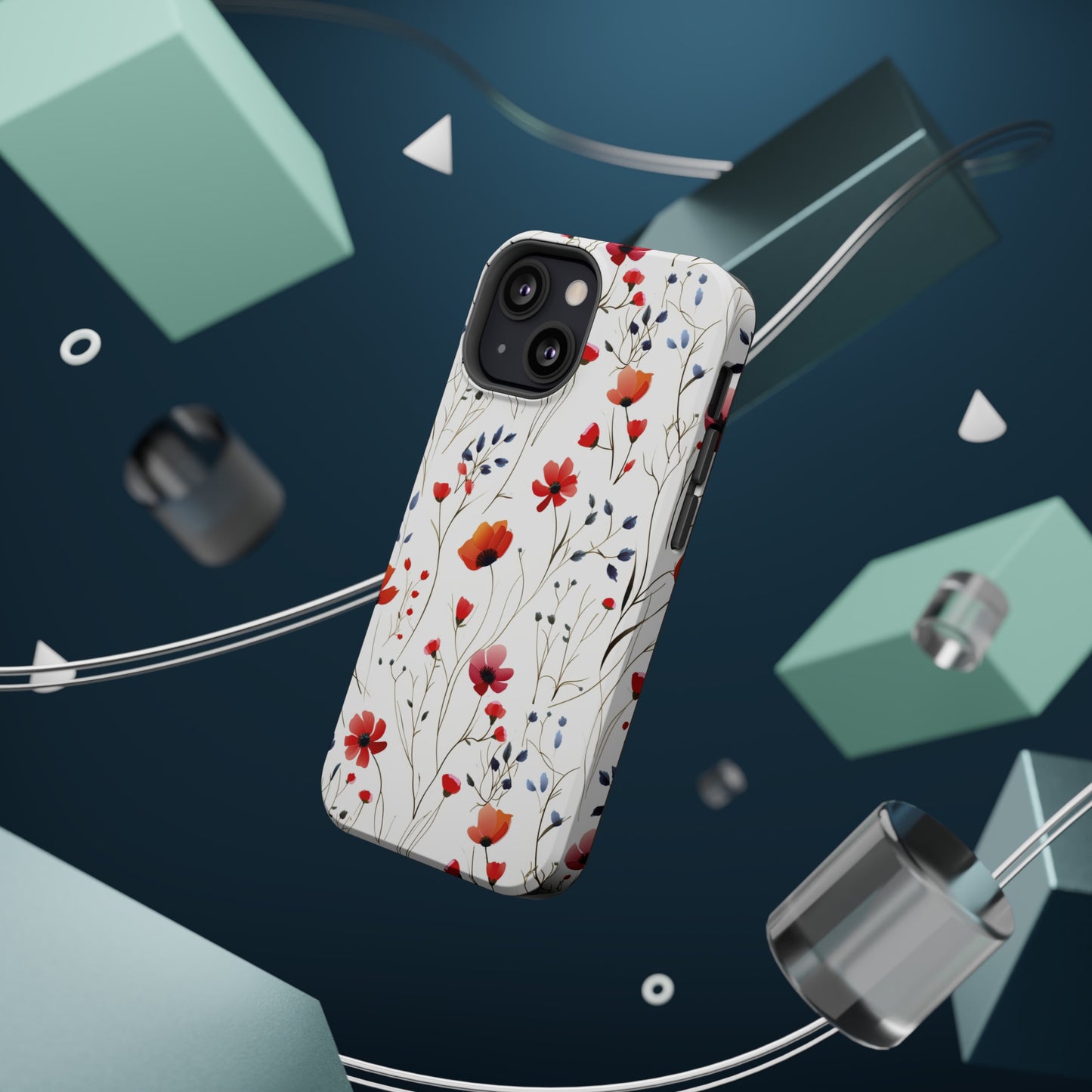 Dainty Coral Wildflowers MagSafe Tough iPhone Case
