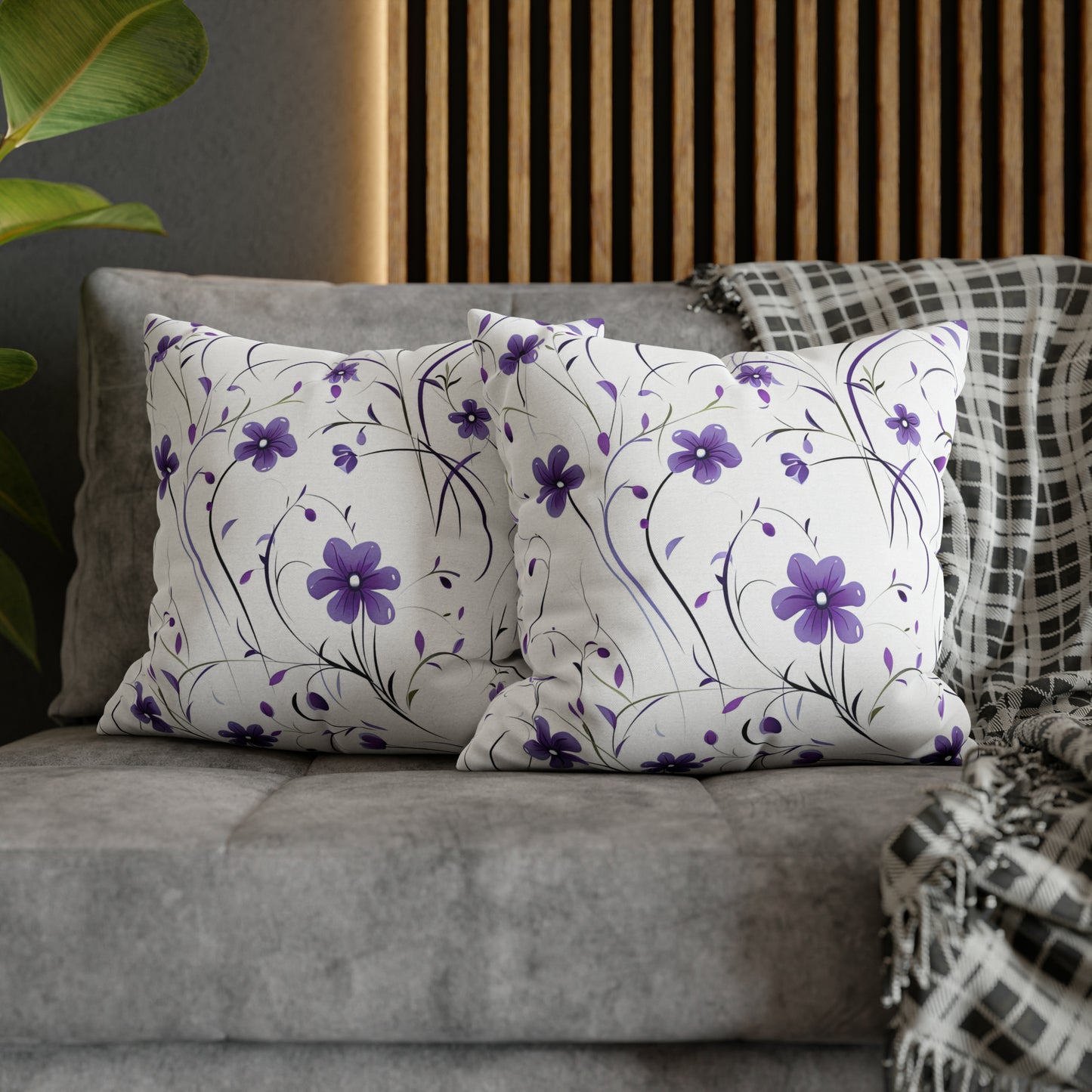 Purple Whimsy Wildflowers Square Pillow Case