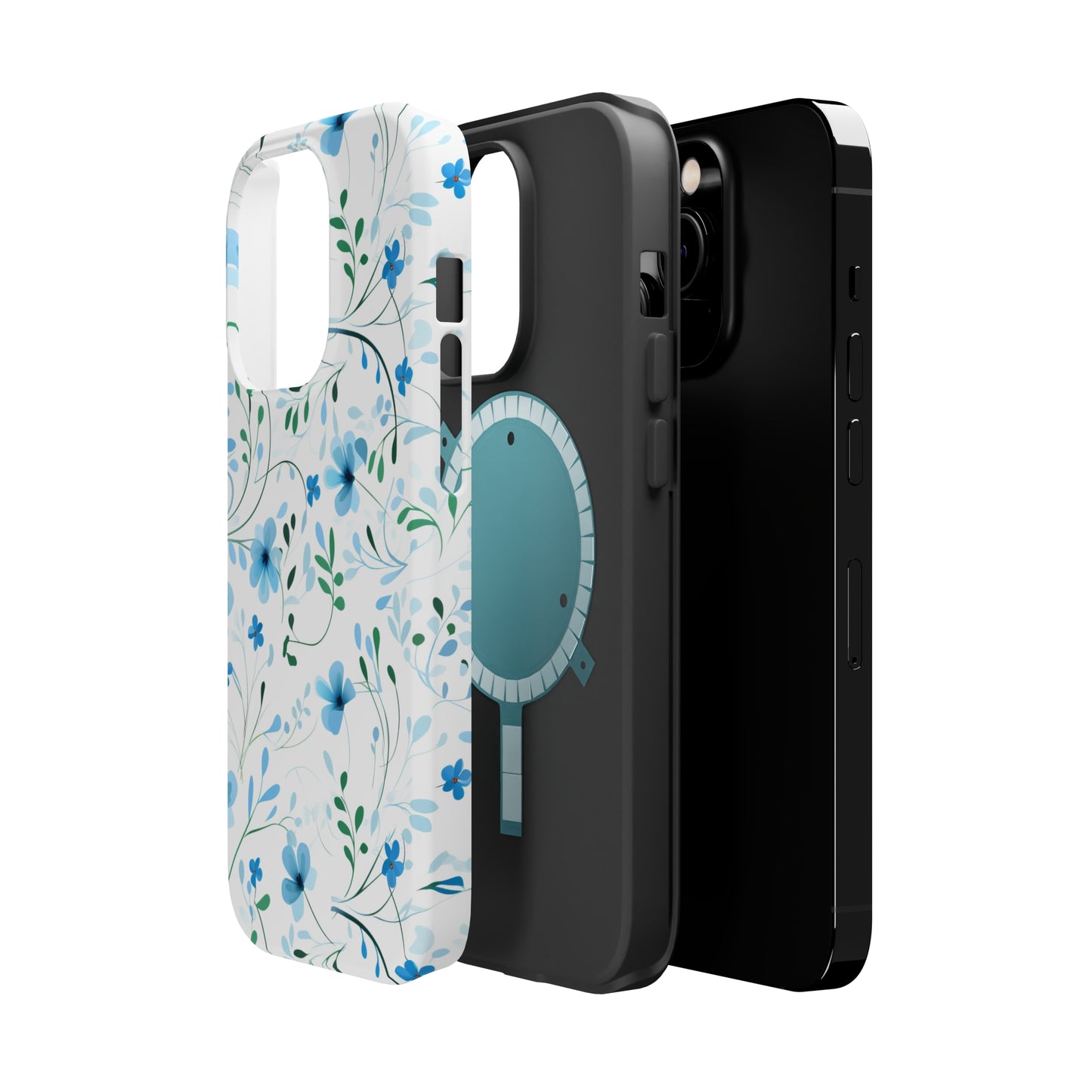 Dainty Sky Blue Wildflowers MagSafe Tough iPhone Case