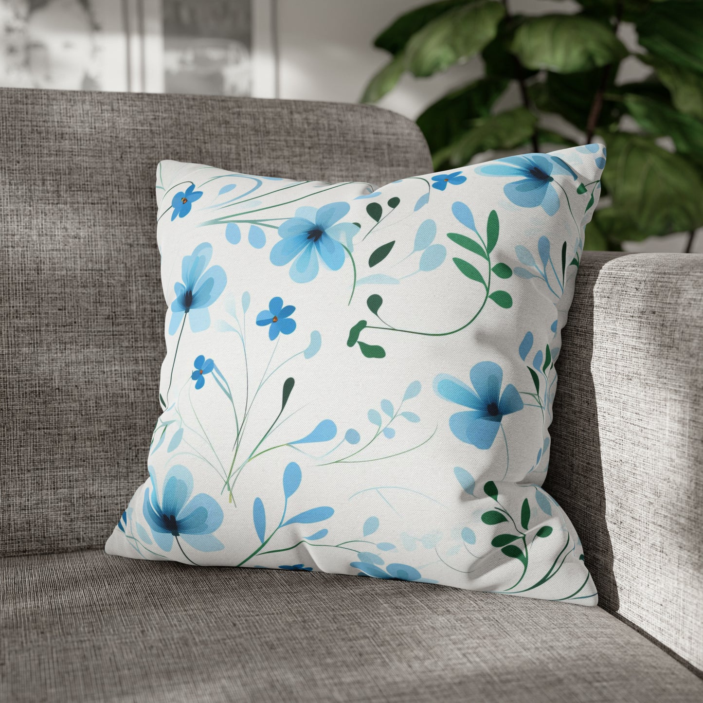 Dainty Sky Blue Wildflowers Square Pillow Case
