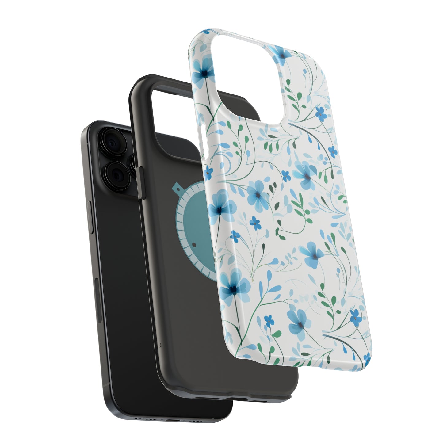 Dainty Sky Blue Wildflowers MagSafe Tough iPhone Case