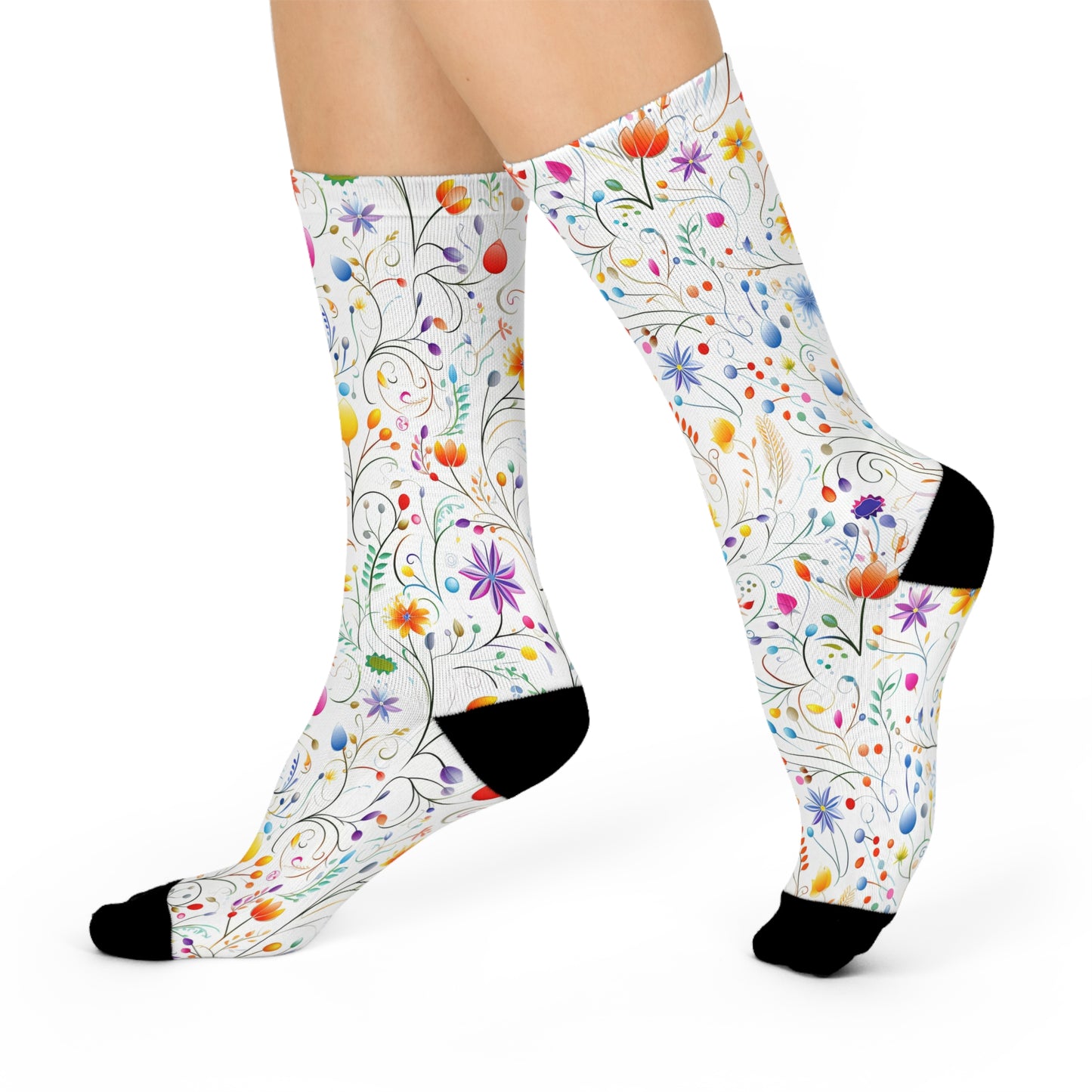 Fanciful Flower Fiesta Cushioned Crew Socks