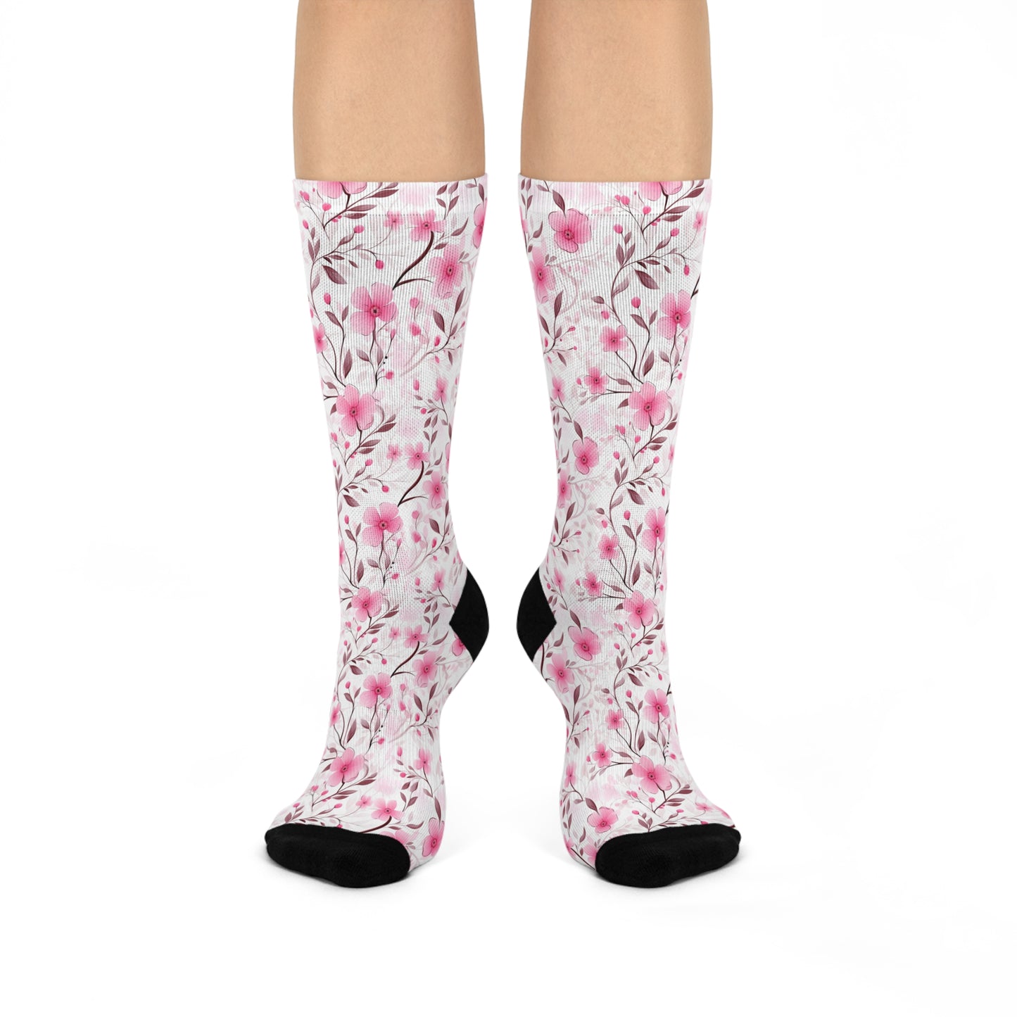 Pink Whimsy Wildflowers Cushioned Crew Socks