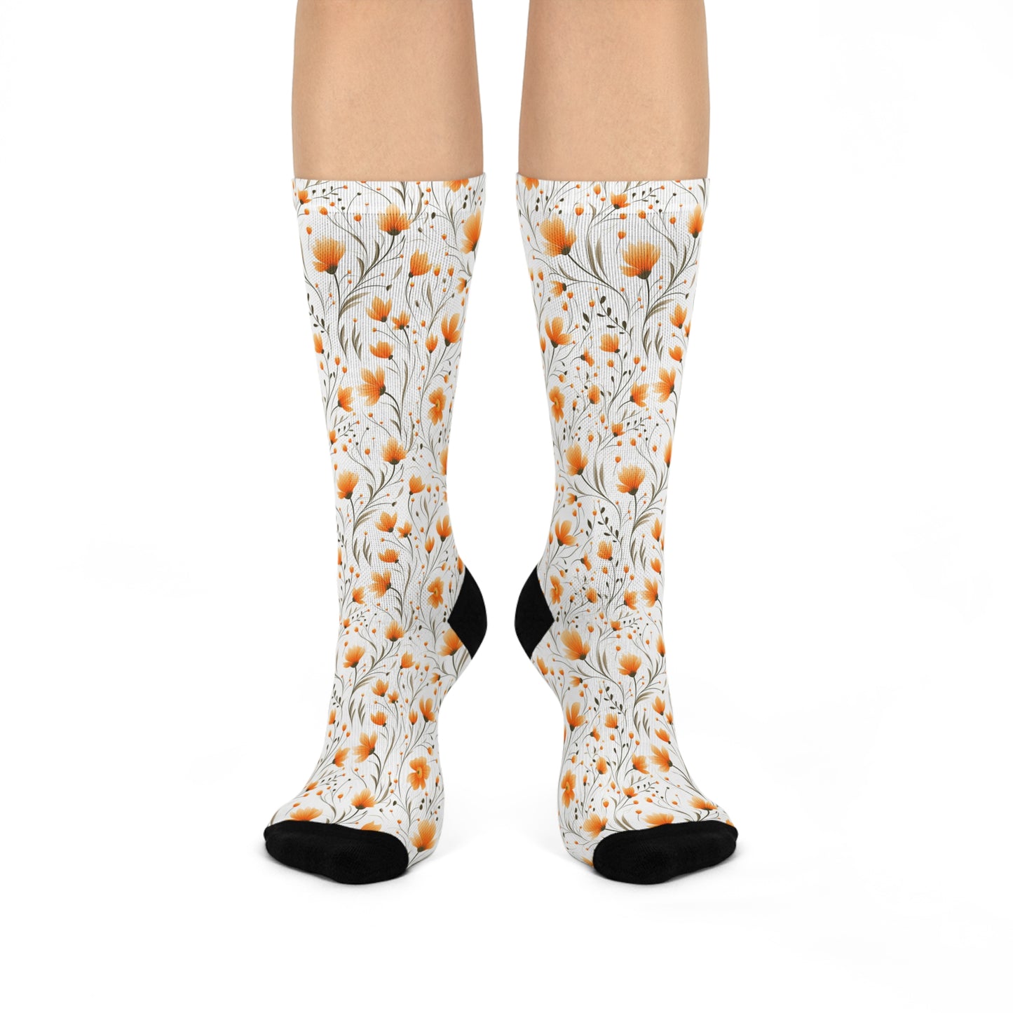 Orange Whimsy Wildflowers Cushioned Crew Socks