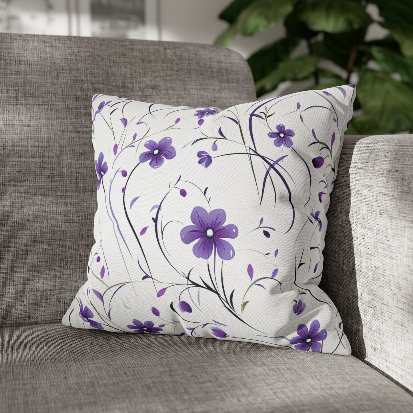 Purple Whimsy Wildflowers Square Pillow Case