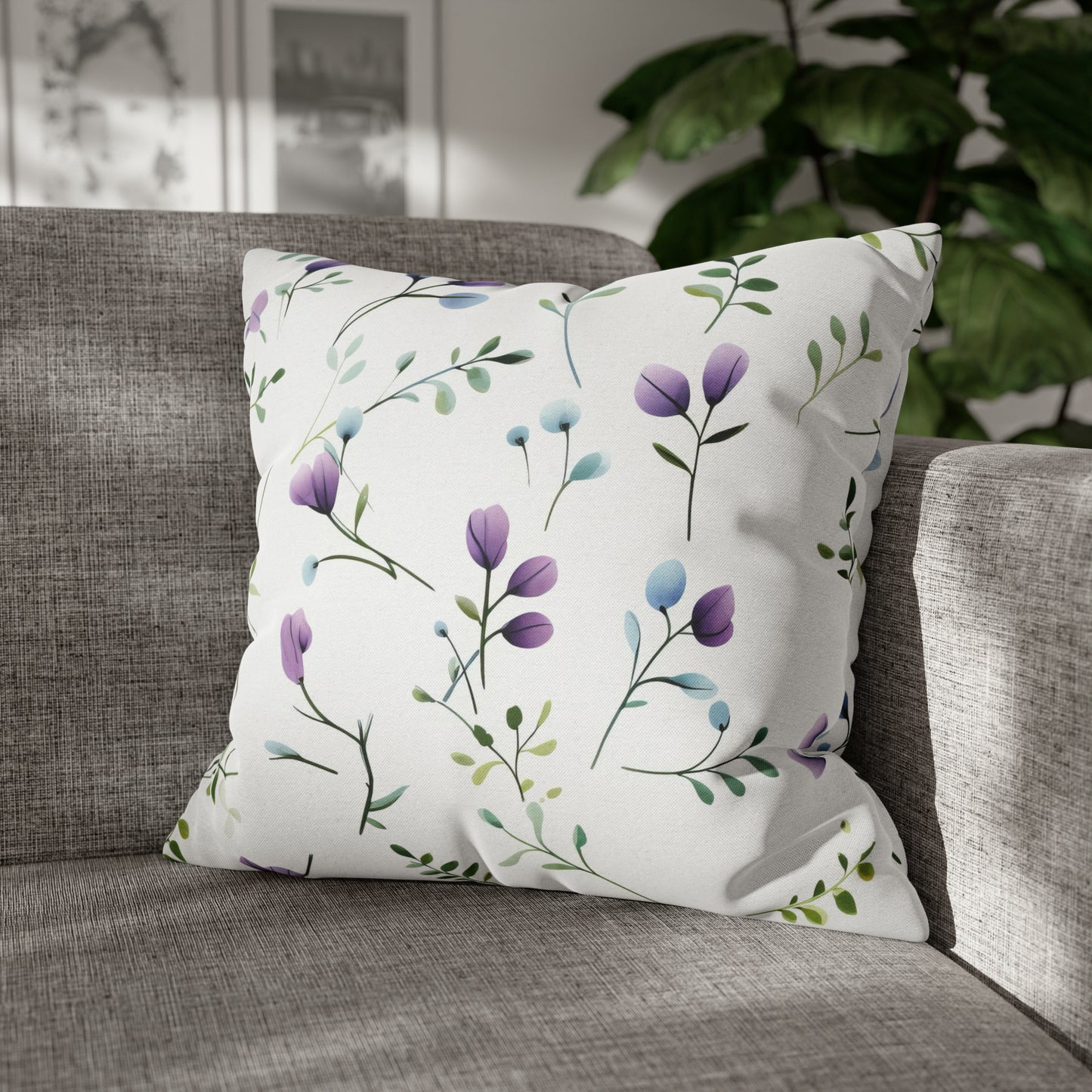 Dainty Purple Wildflowers Square Pillow Case