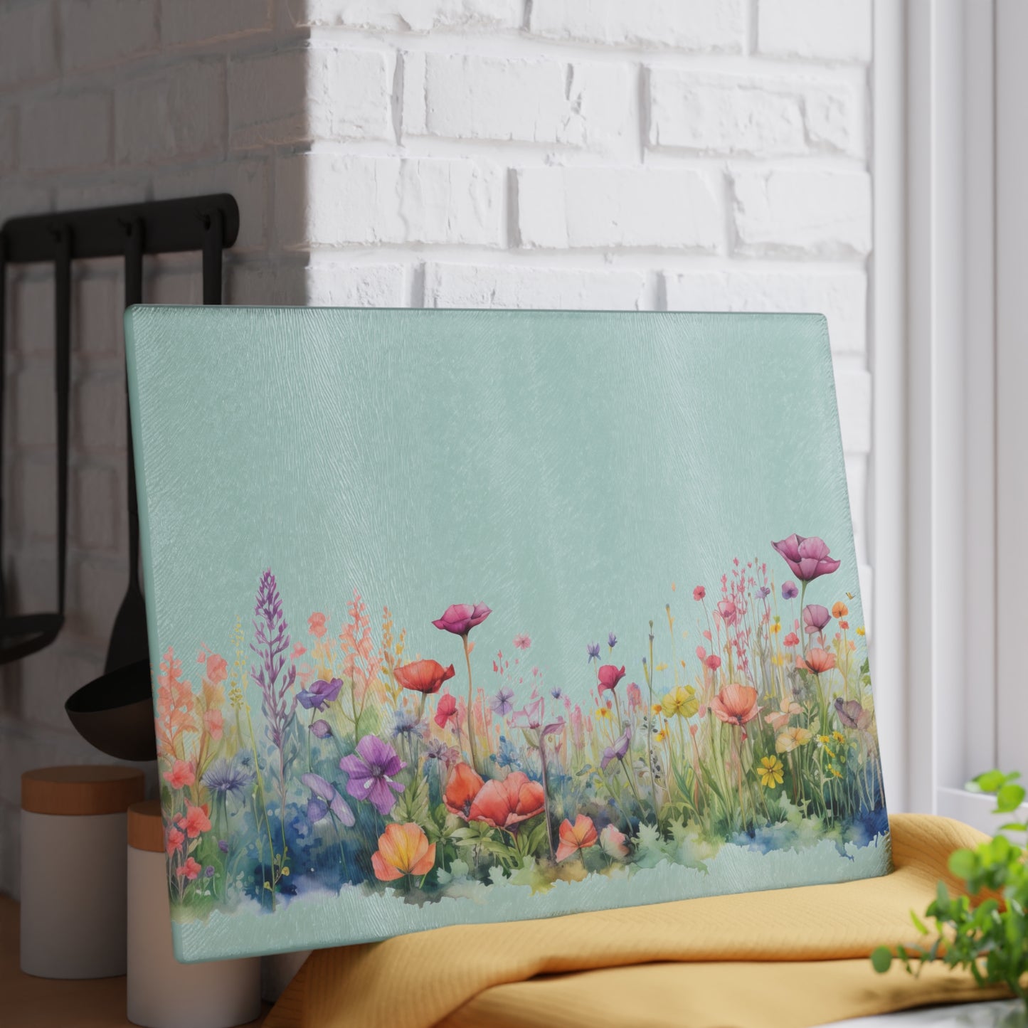 Meadow Wildflowers Glass Cutting Board