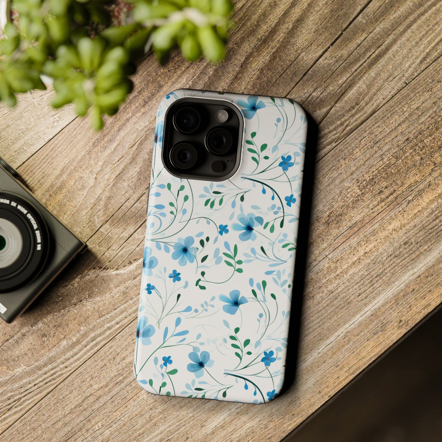 Dainty Sky Blue Wildflowers MagSafe Tough iPhone Case