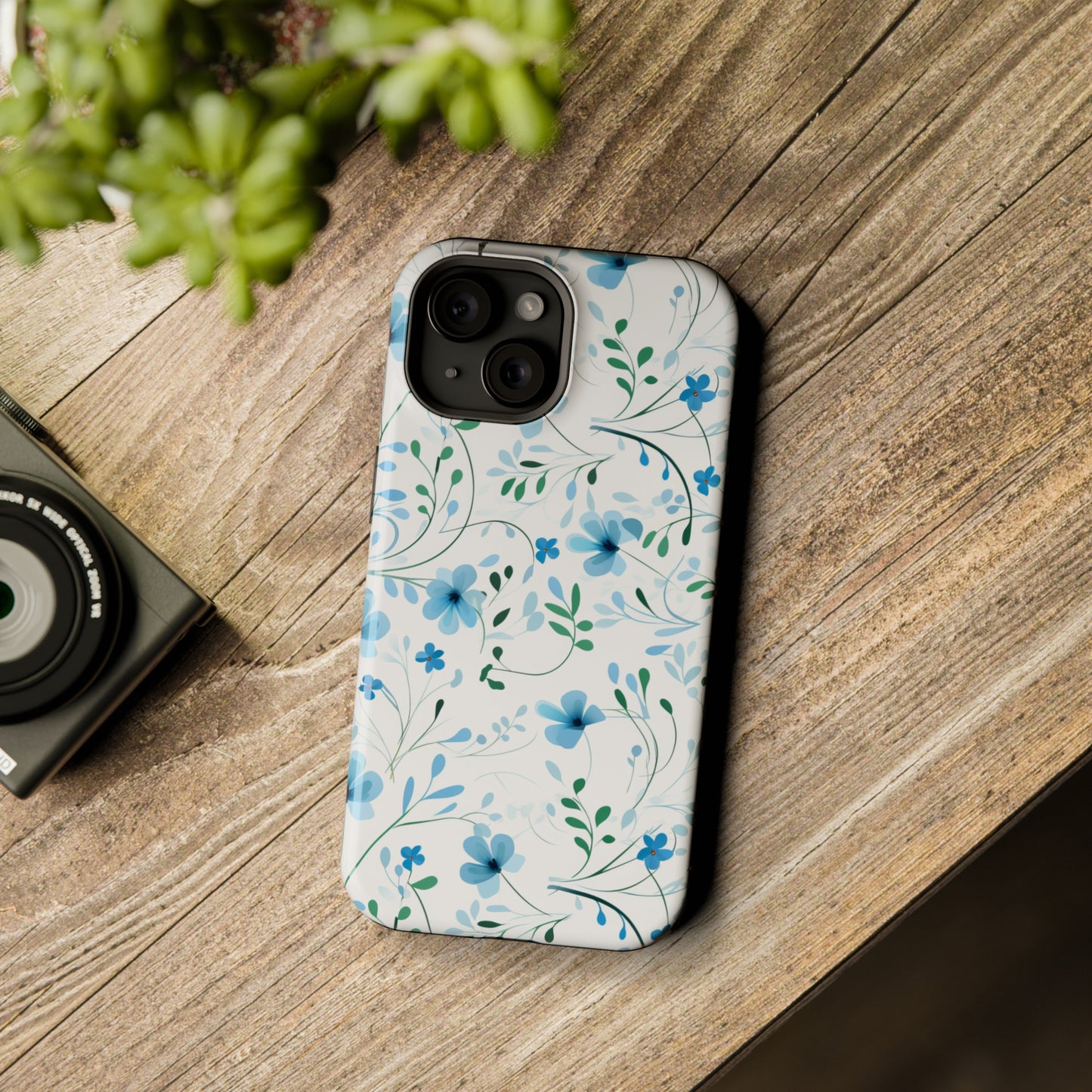 Dainty Sky Blue Wildflowers MagSafe Tough iPhone Case