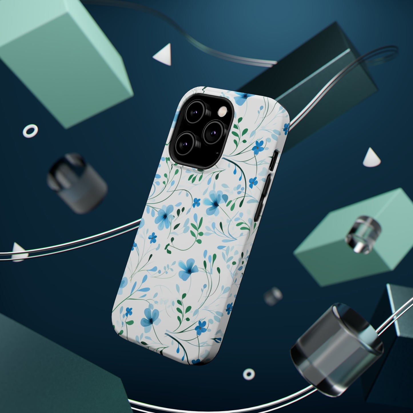 Dainty Sky Blue Wildflowers MagSafe Tough iPhone Case