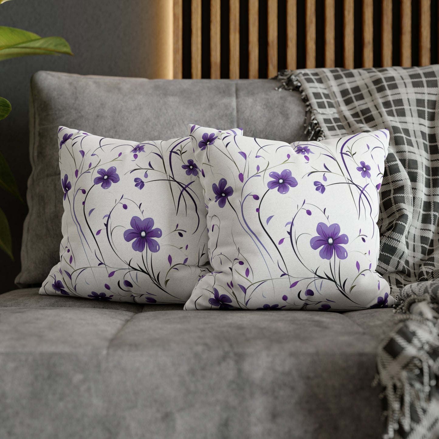 Purple Whimsy Wildflowers Square Pillow Case