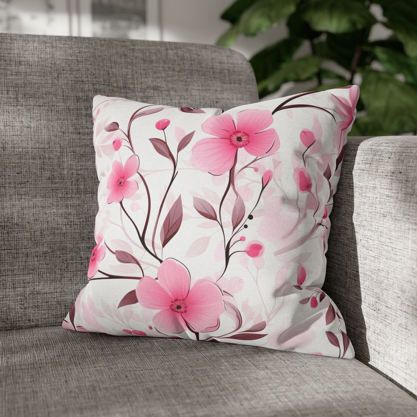 Pink Whimsy Wildflowers Square Pillow Case