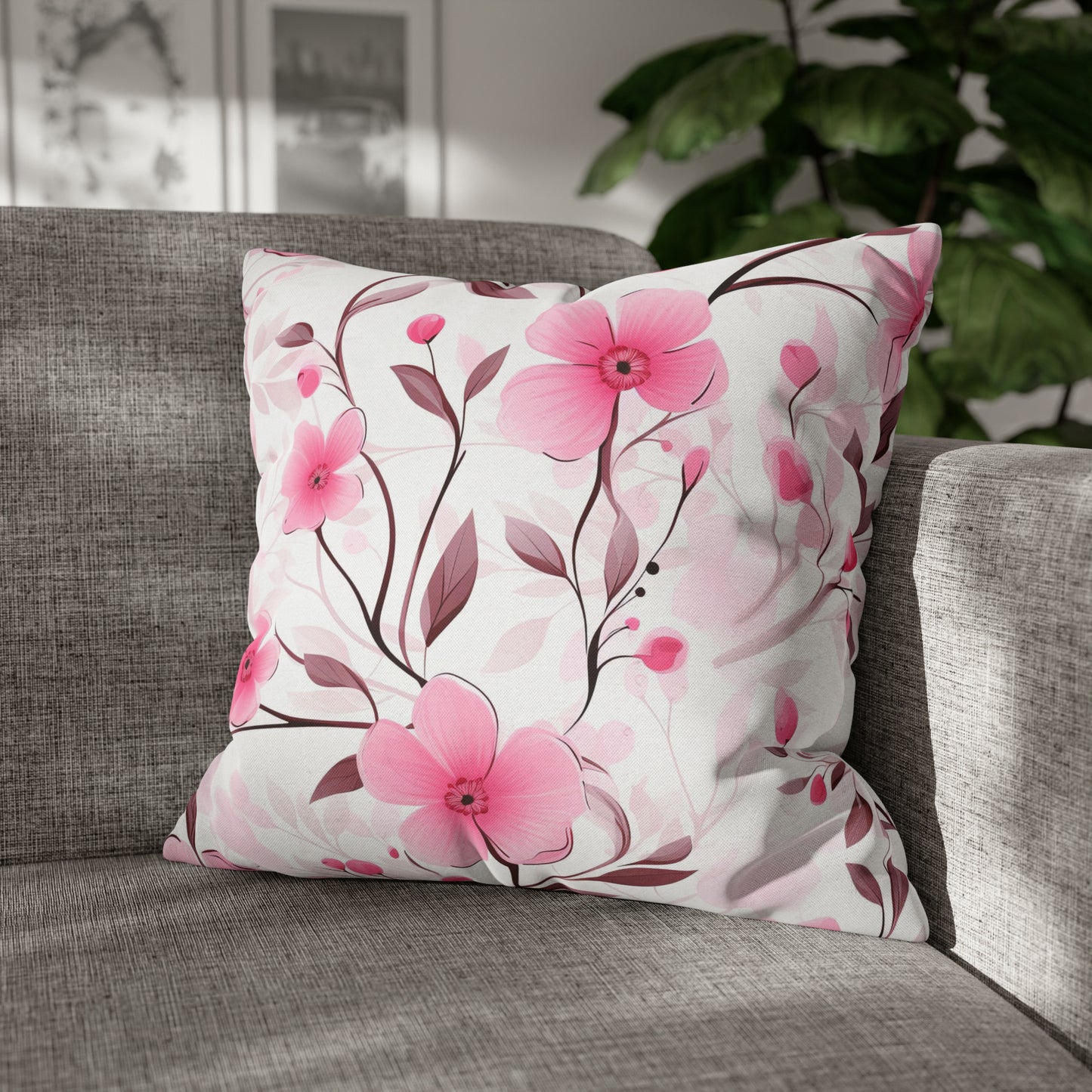 Pink Whimsy Wildflowers Square Pillow Case