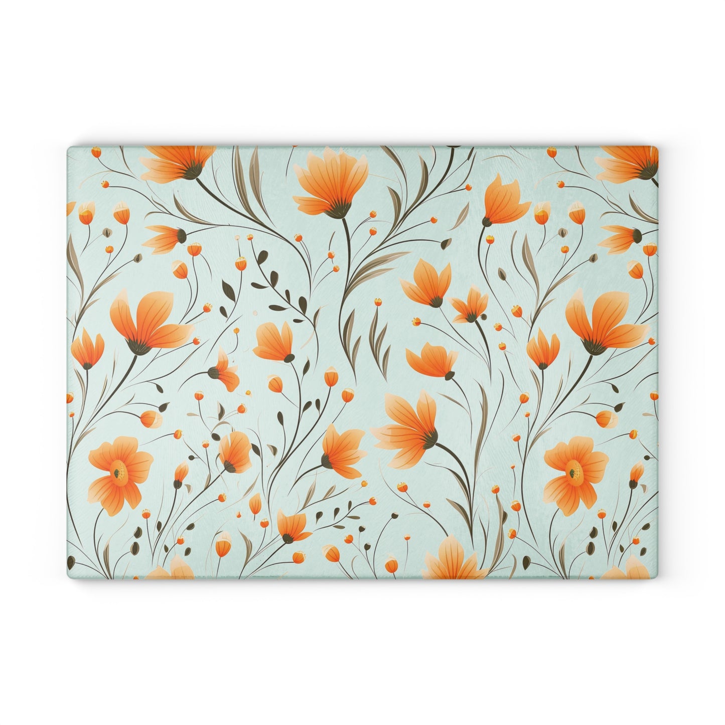 Orange Whimsy Wildflowers Glass Cutting Board