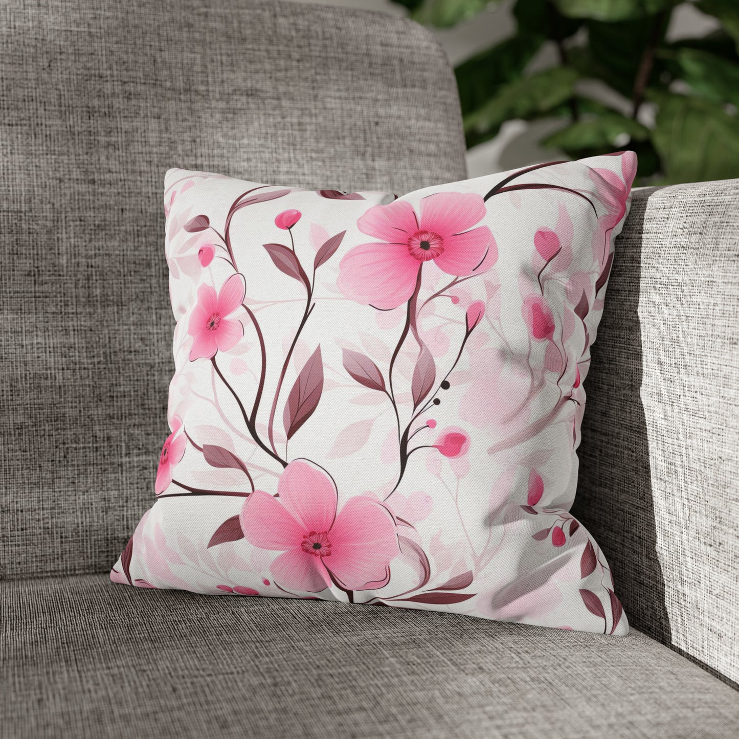 Pink Whimsy Wildflowers Square Pillow Case