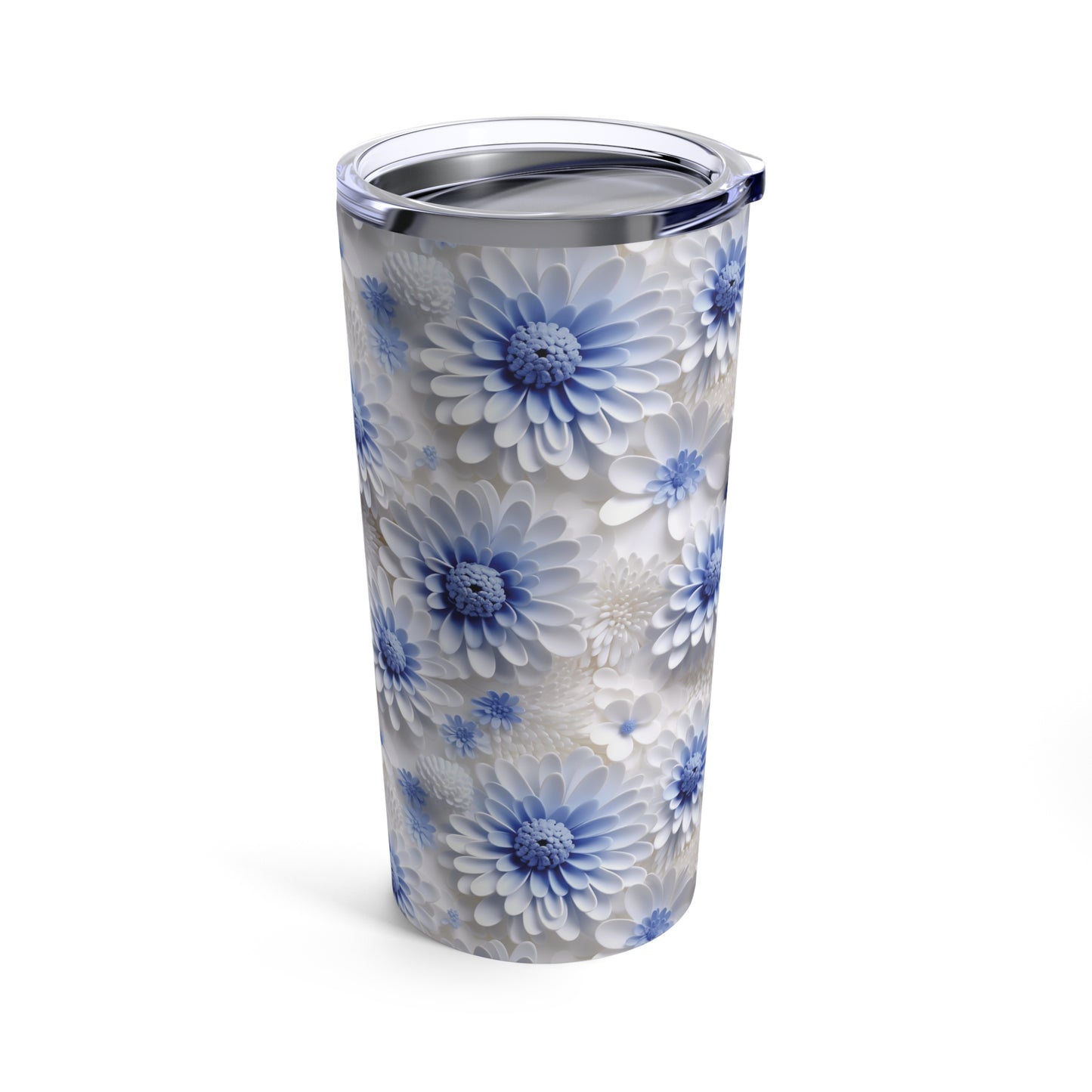 Sculpted Blue and White Dahlias Tumbler 20oz