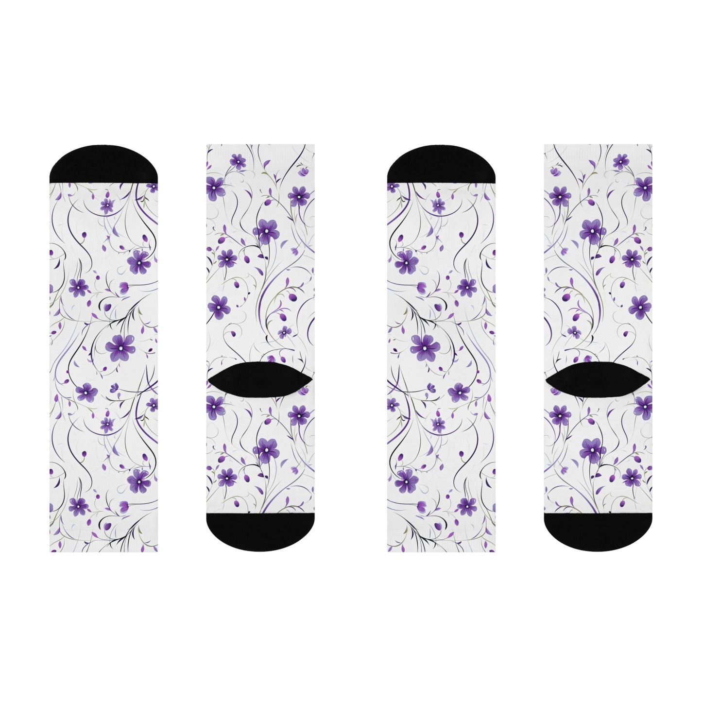 Purple Whimsy Wildflowers Cushioned Crew Socks