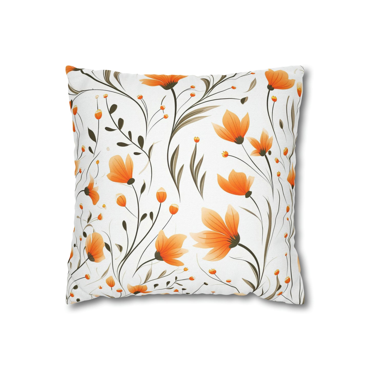 Orange Whimsy Wildflowers Square Pillow Case
