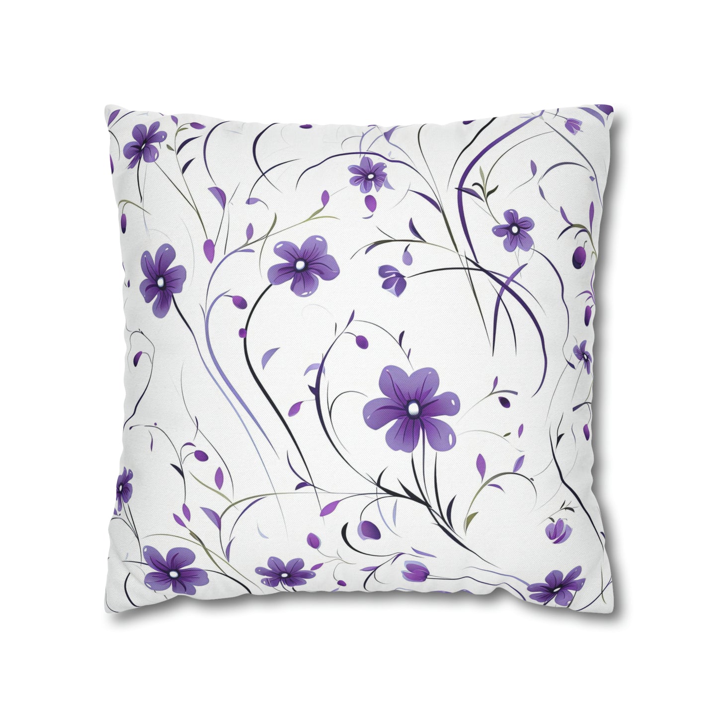 Purple Whimsy Wildflowers Square Pillow Case
