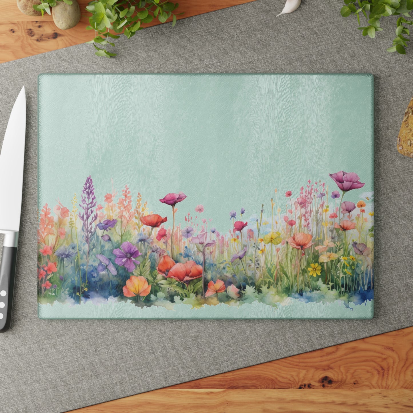 Meadow Wildflowers Glass Cutting Board