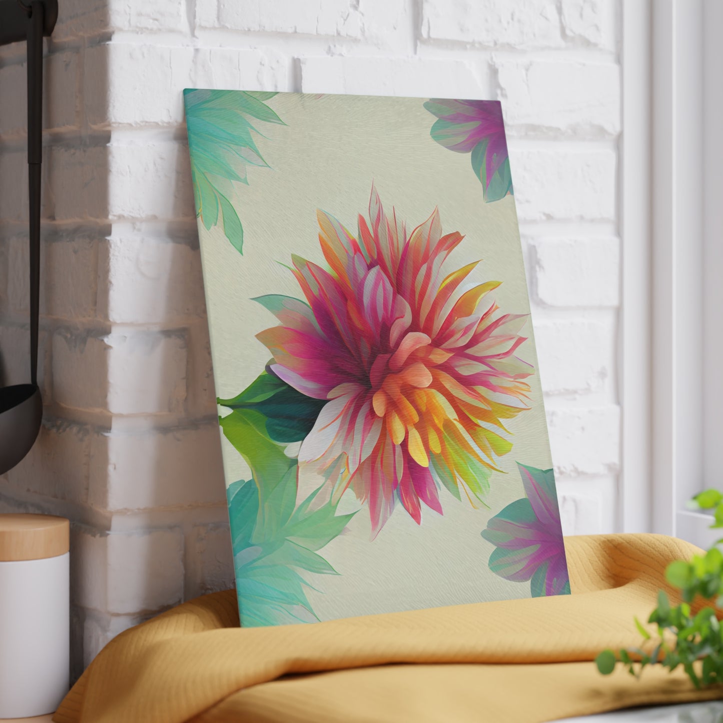 Rainbow Dahlia Glass Cutting Board