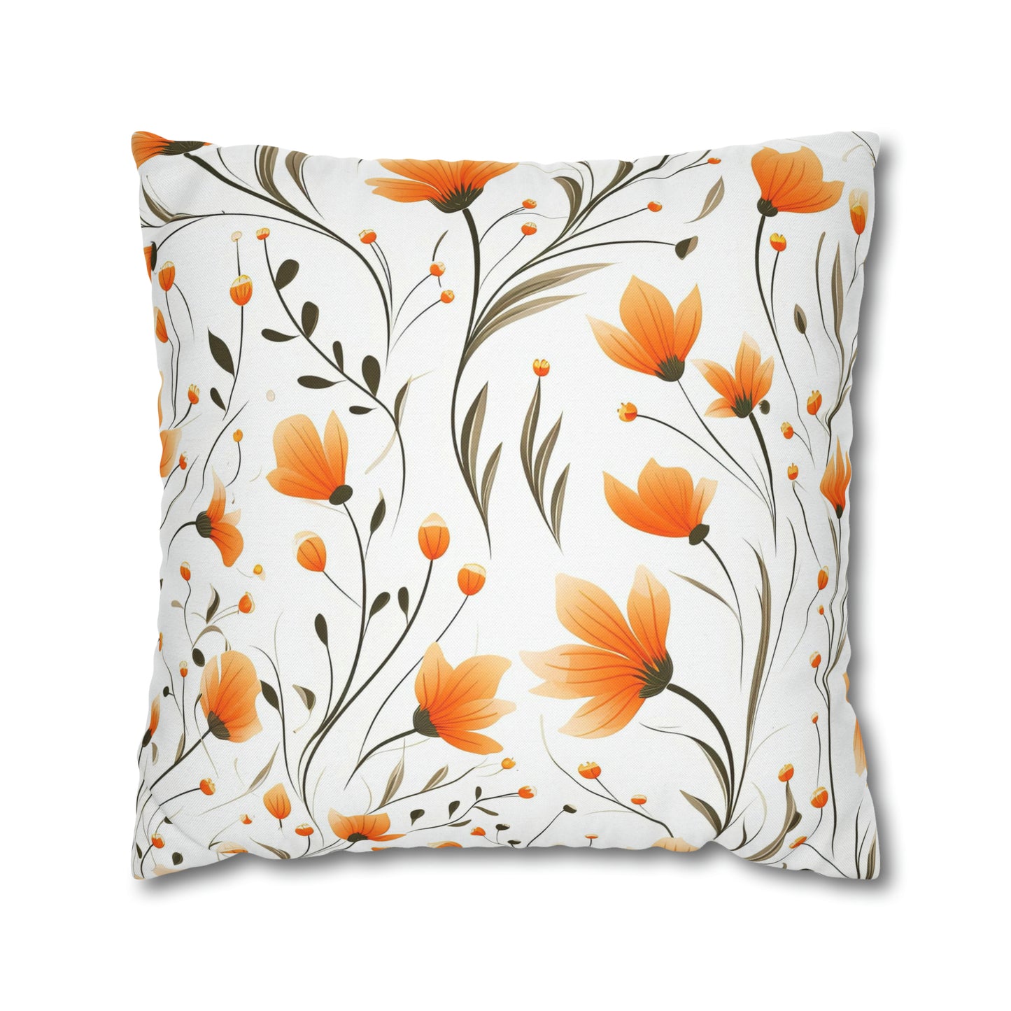 Orange Whimsy Wildflowers Square Pillow Case