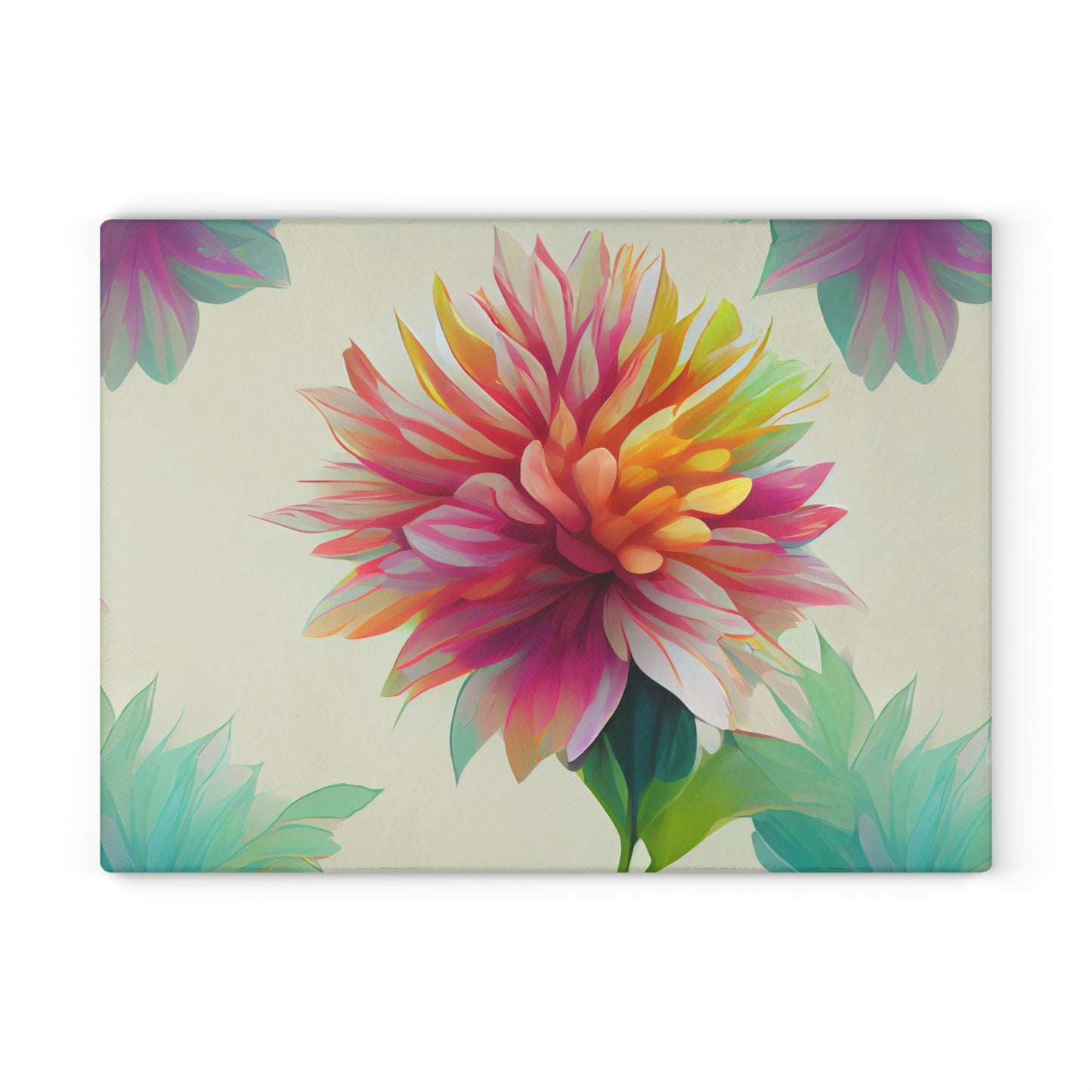 Rainbow Dahlia Glass Cutting Board