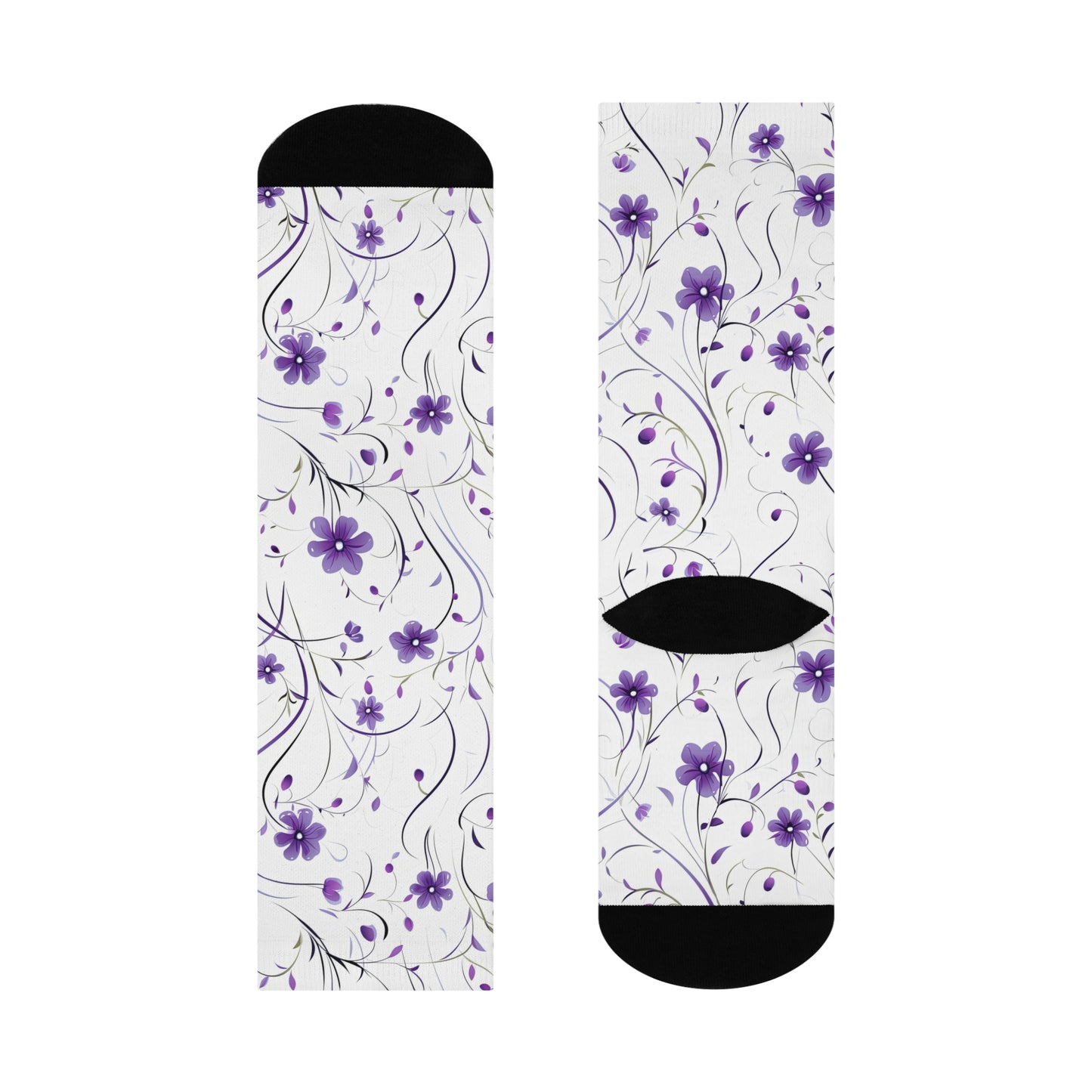 Purple Whimsy Wildflowers Cushioned Crew Socks