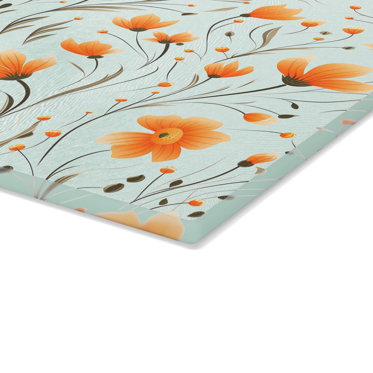 Orange Whimsy Wildflowers Glass Cutting Board