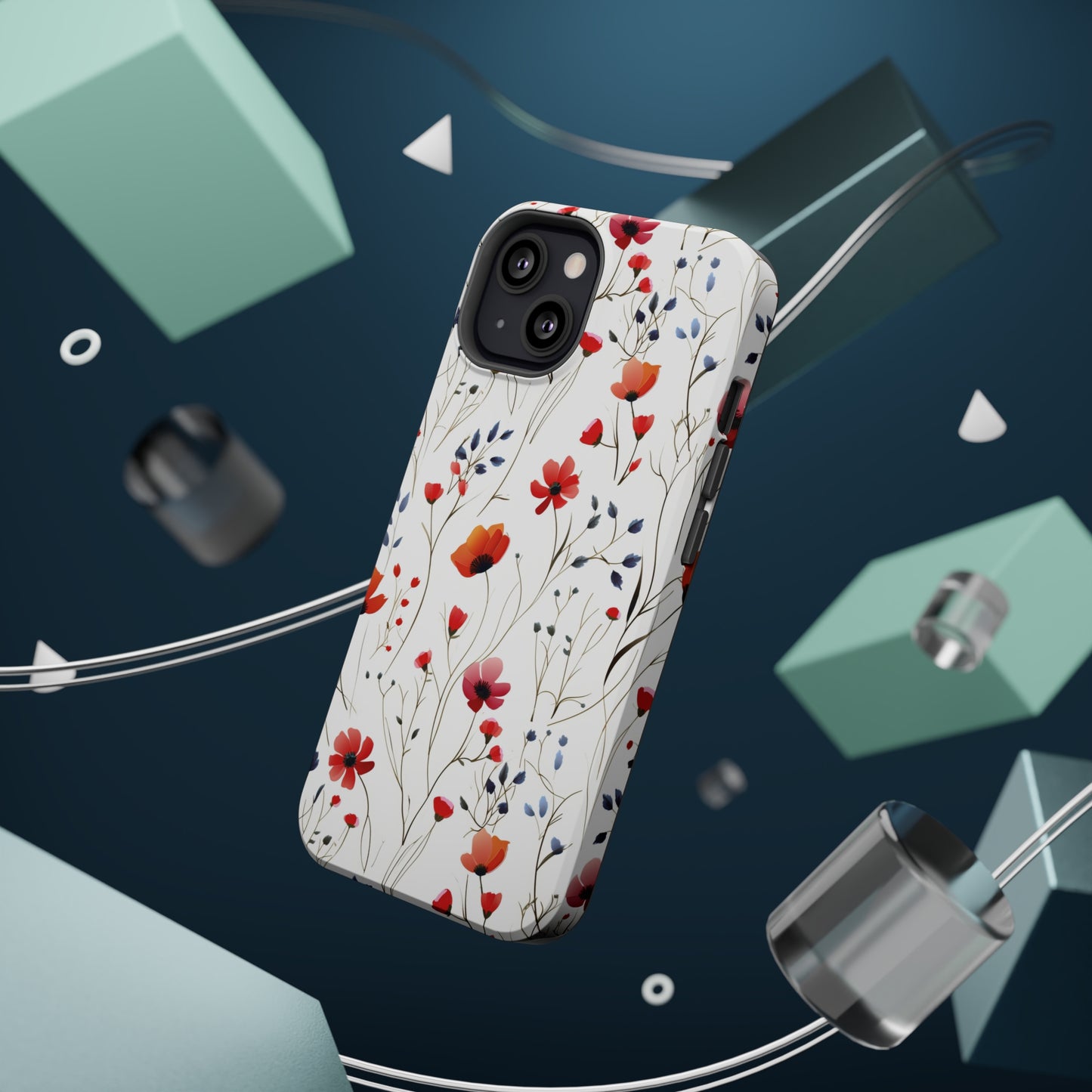 Dainty Coral Wildflowers MagSafe Tough iPhone Case