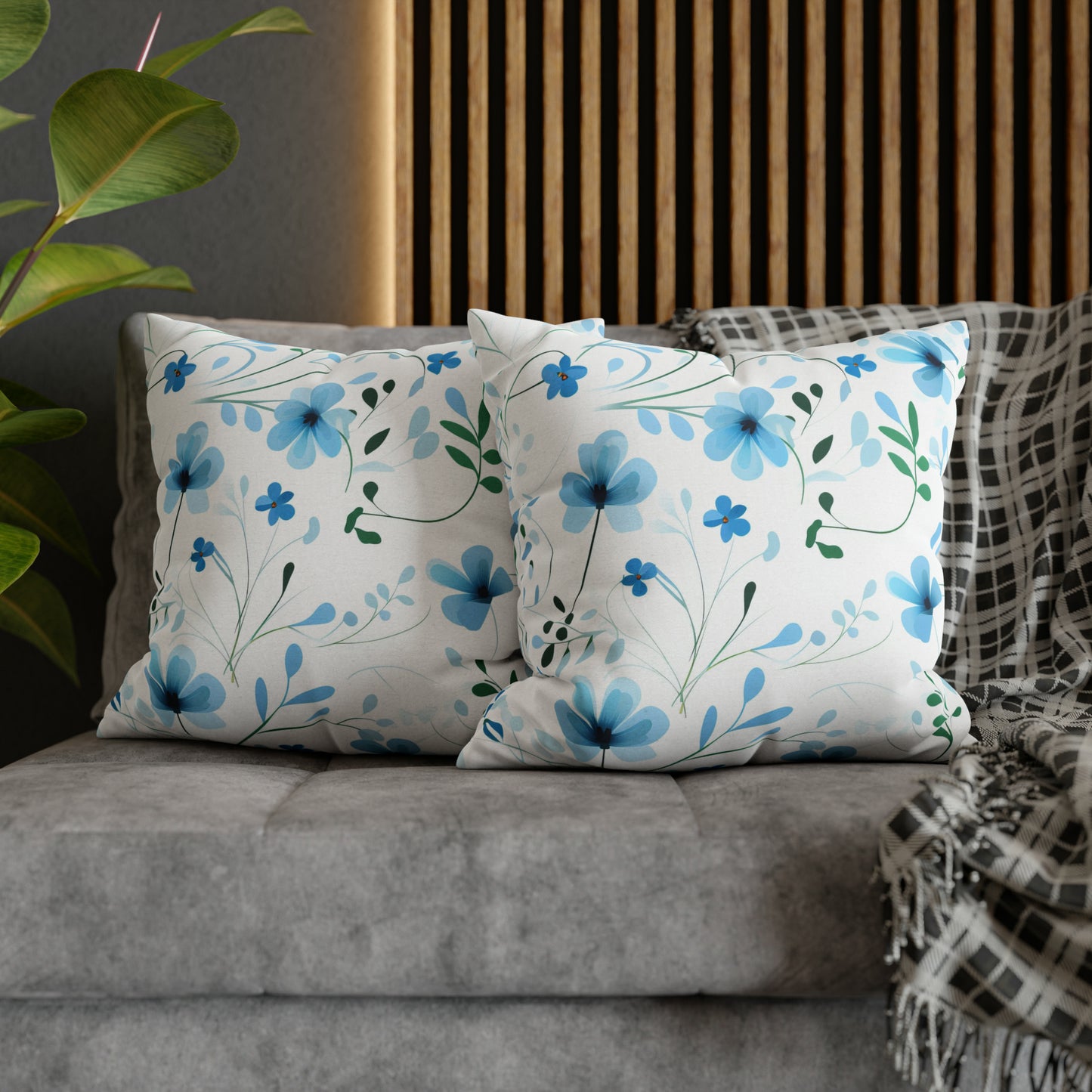 Dainty Sky Blue Wildflowers Square Pillow Case