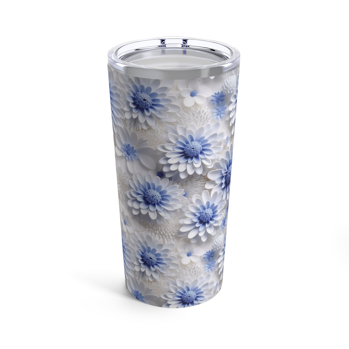 Sculpted Blue and White Dahlias Tumbler 20oz