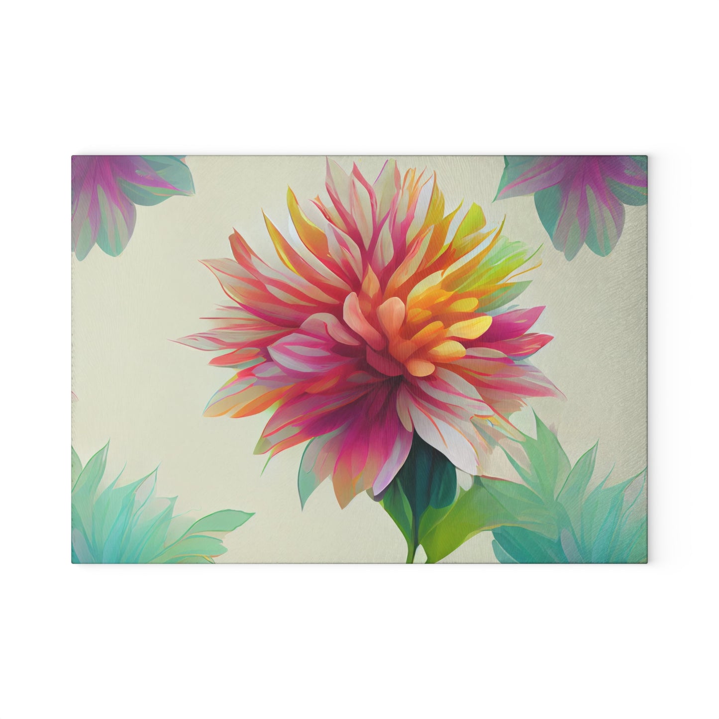 Rainbow Dahlia Glass Cutting Board