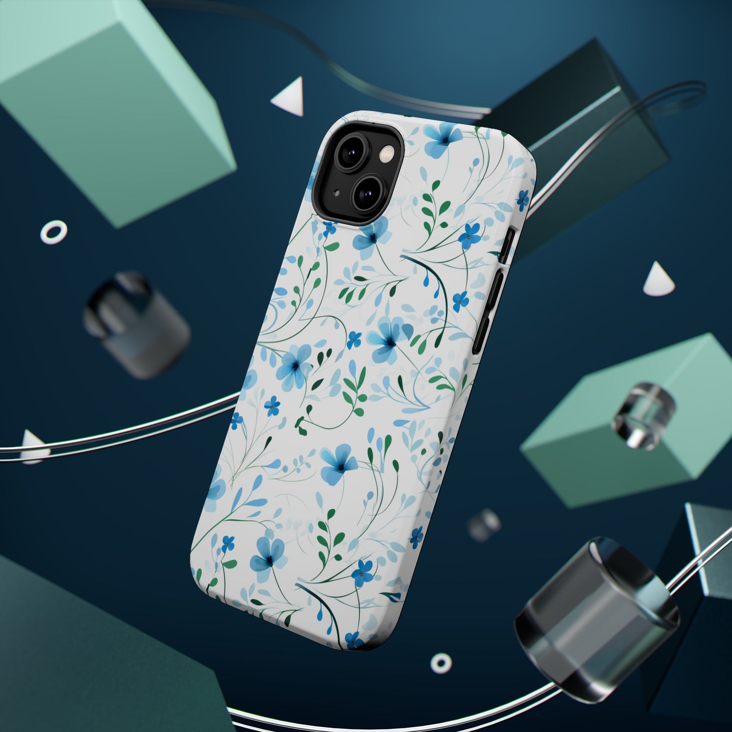 Dainty Sky Blue Wildflowers MagSafe Tough iPhone Case