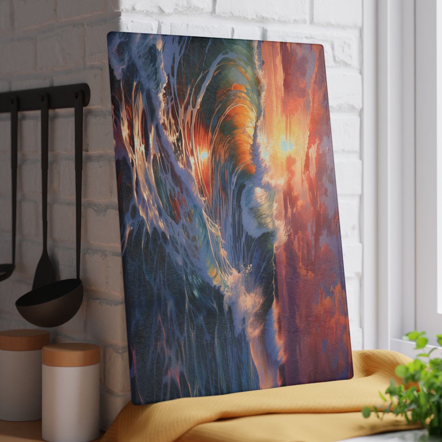 Ocean Sunset Glass Cutting Board