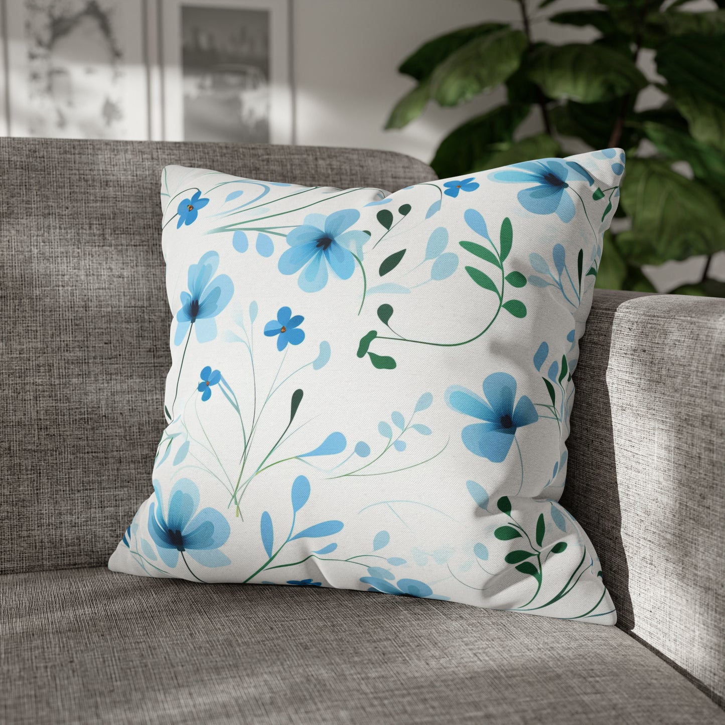 Dainty Sky Blue Wildflowers Square Pillow Case