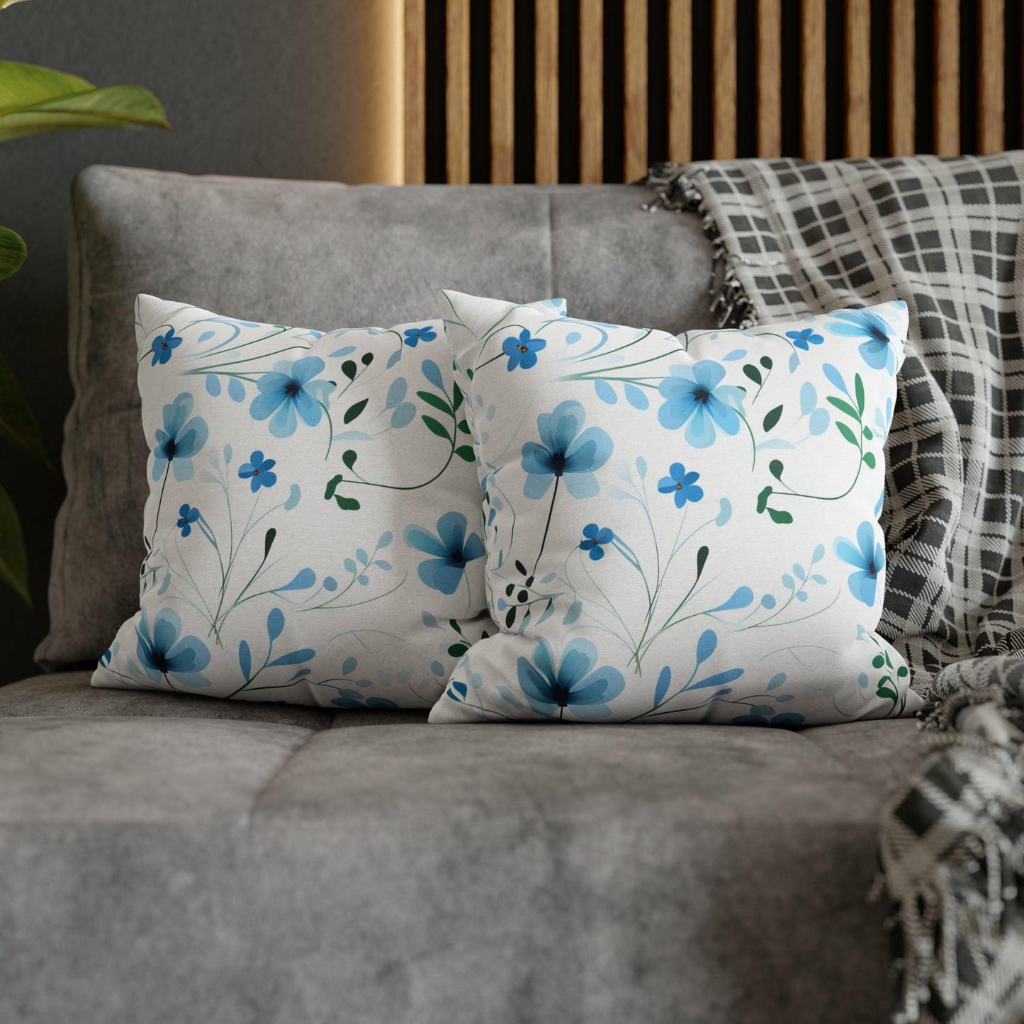 Dainty Sky Blue Wildflowers Square Pillow Case