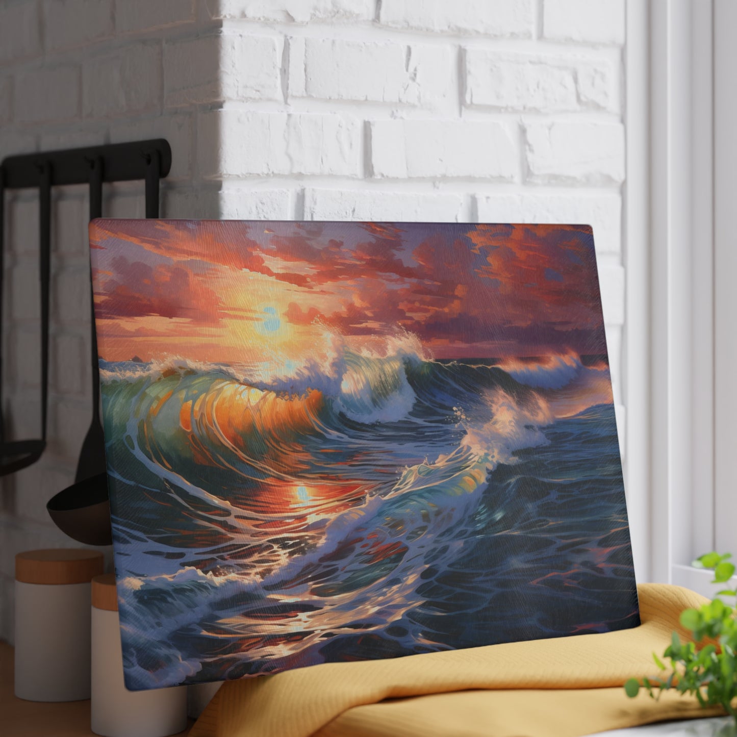 Ocean Sunset Glass Cutting Board