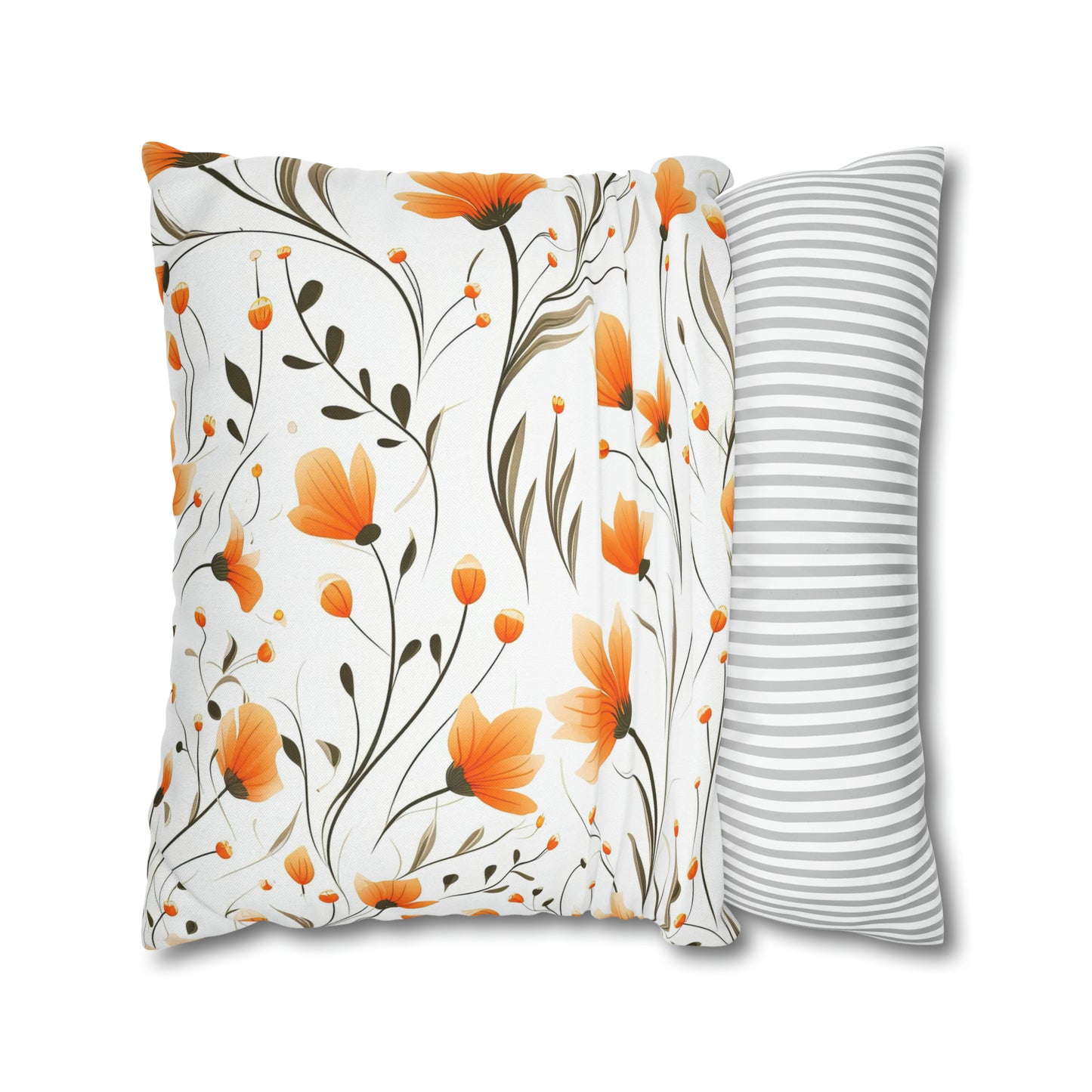 Orange Whimsy Wildflowers Square Pillow Case