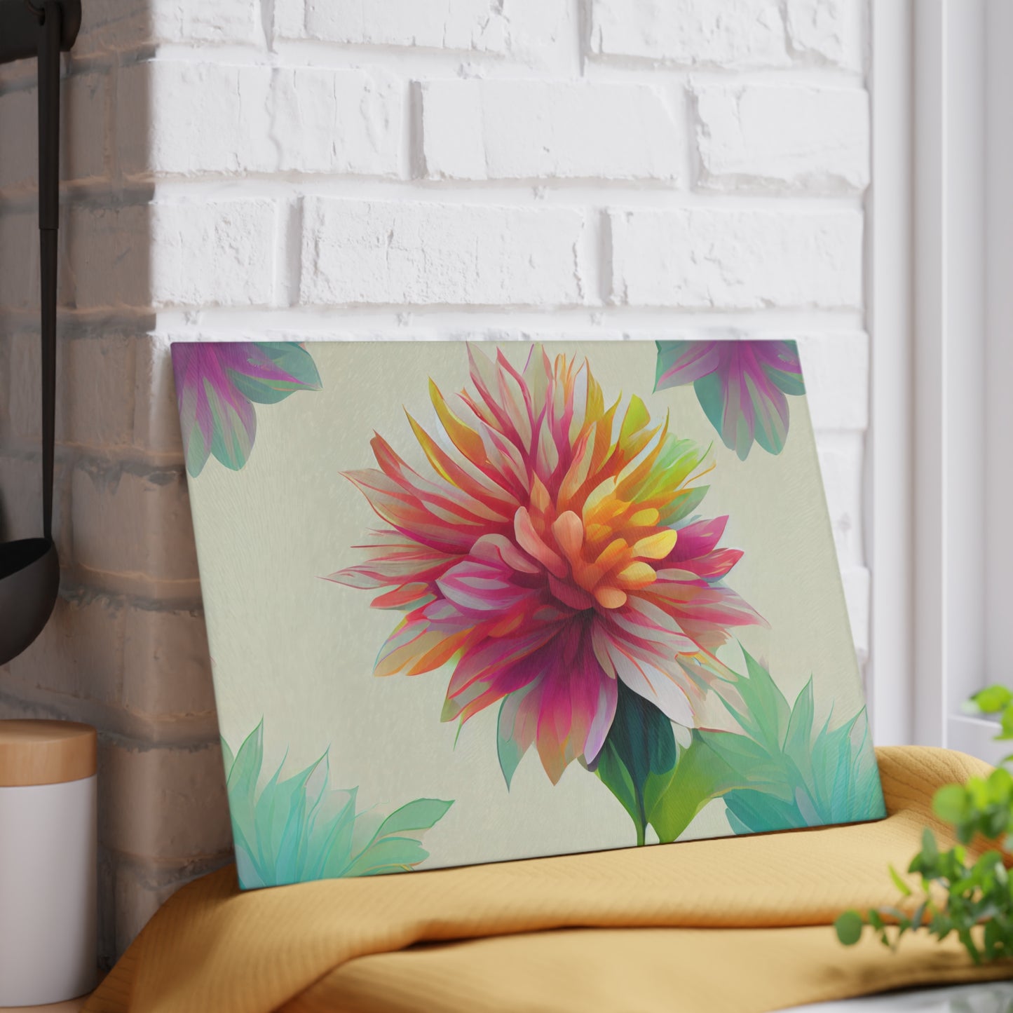 Rainbow Dahlia Glass Cutting Board