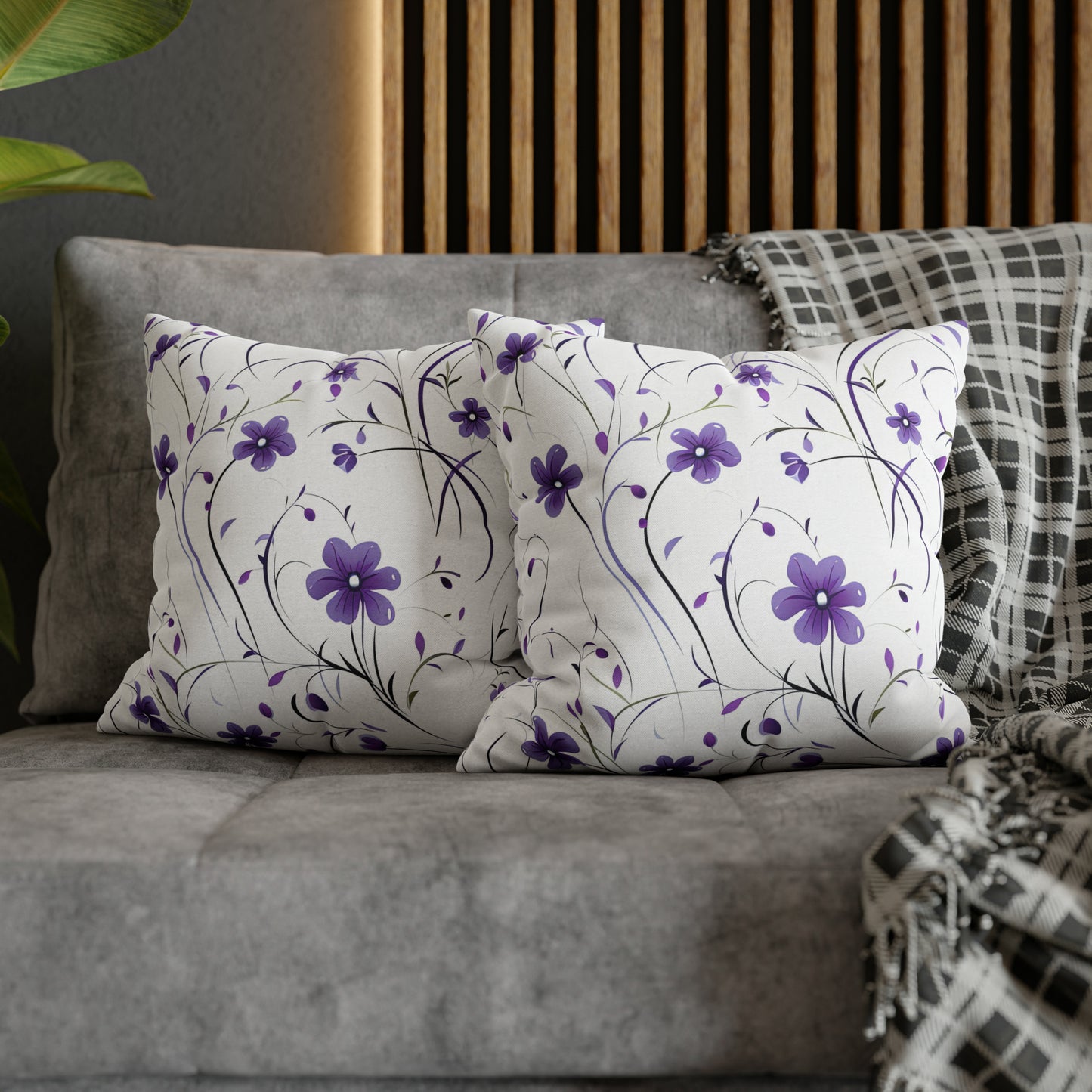Purple Whimsy Wildflowers Square Pillow Case