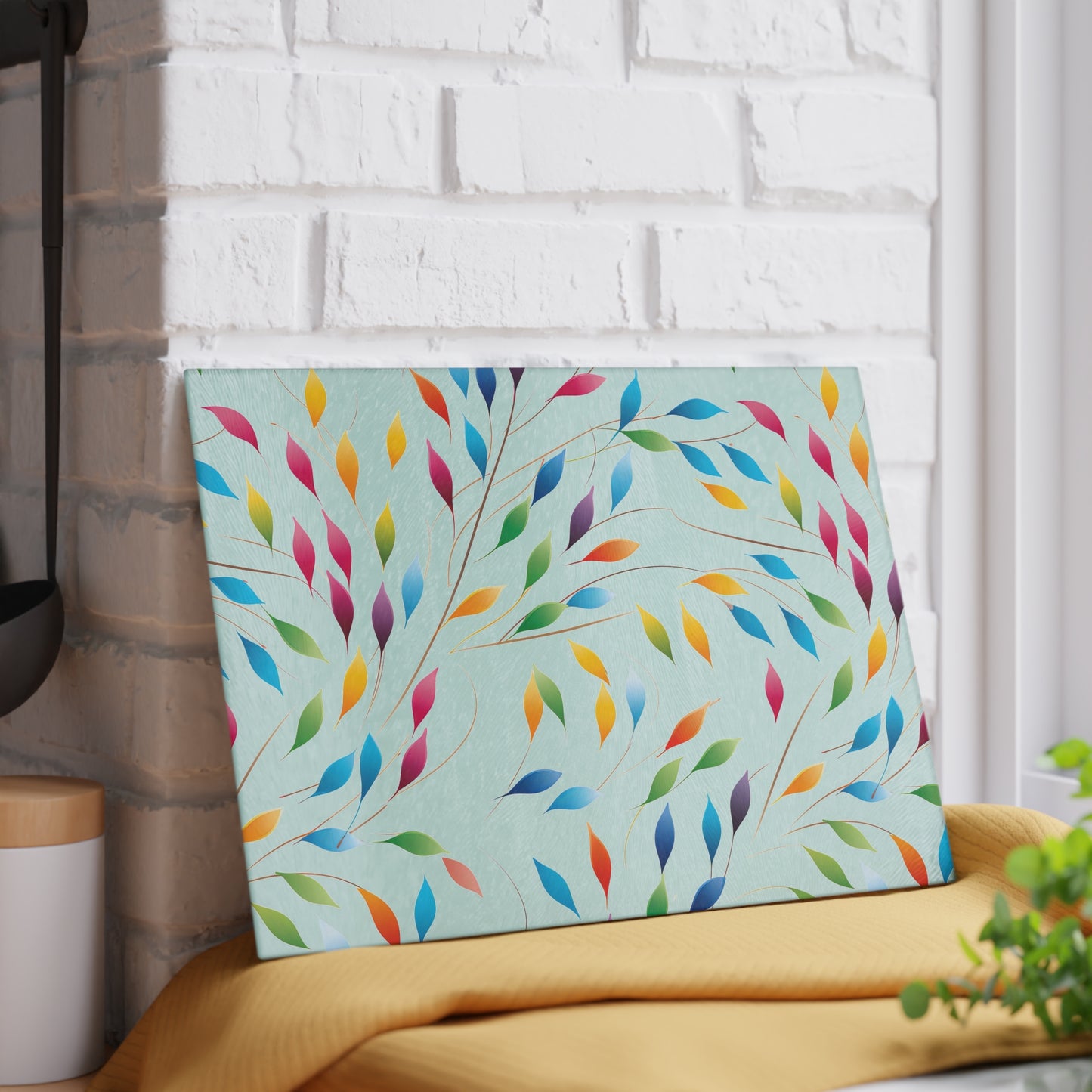 Rainbow Leaves Glass Cutting Board