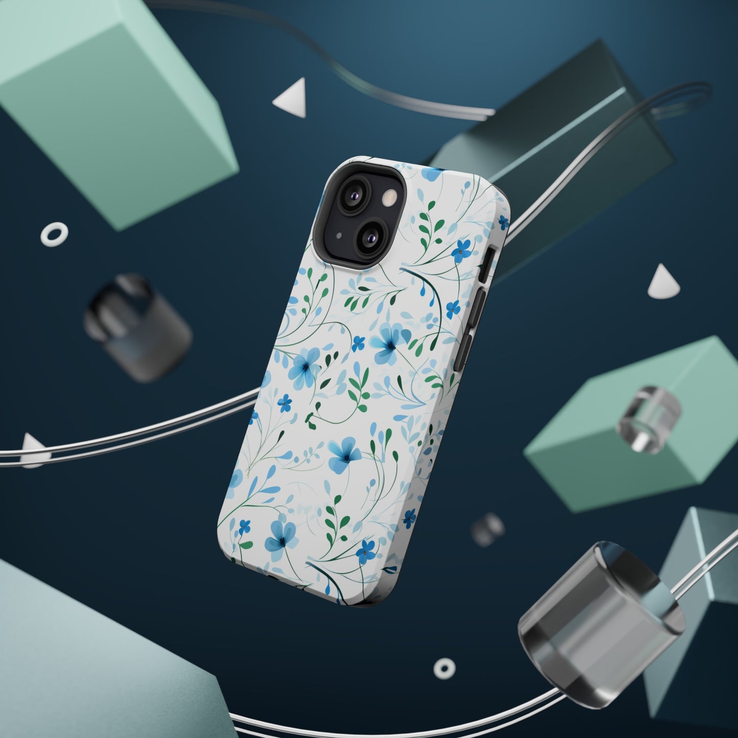 Dainty Sky Blue Wildflowers MagSafe Tough iPhone Case