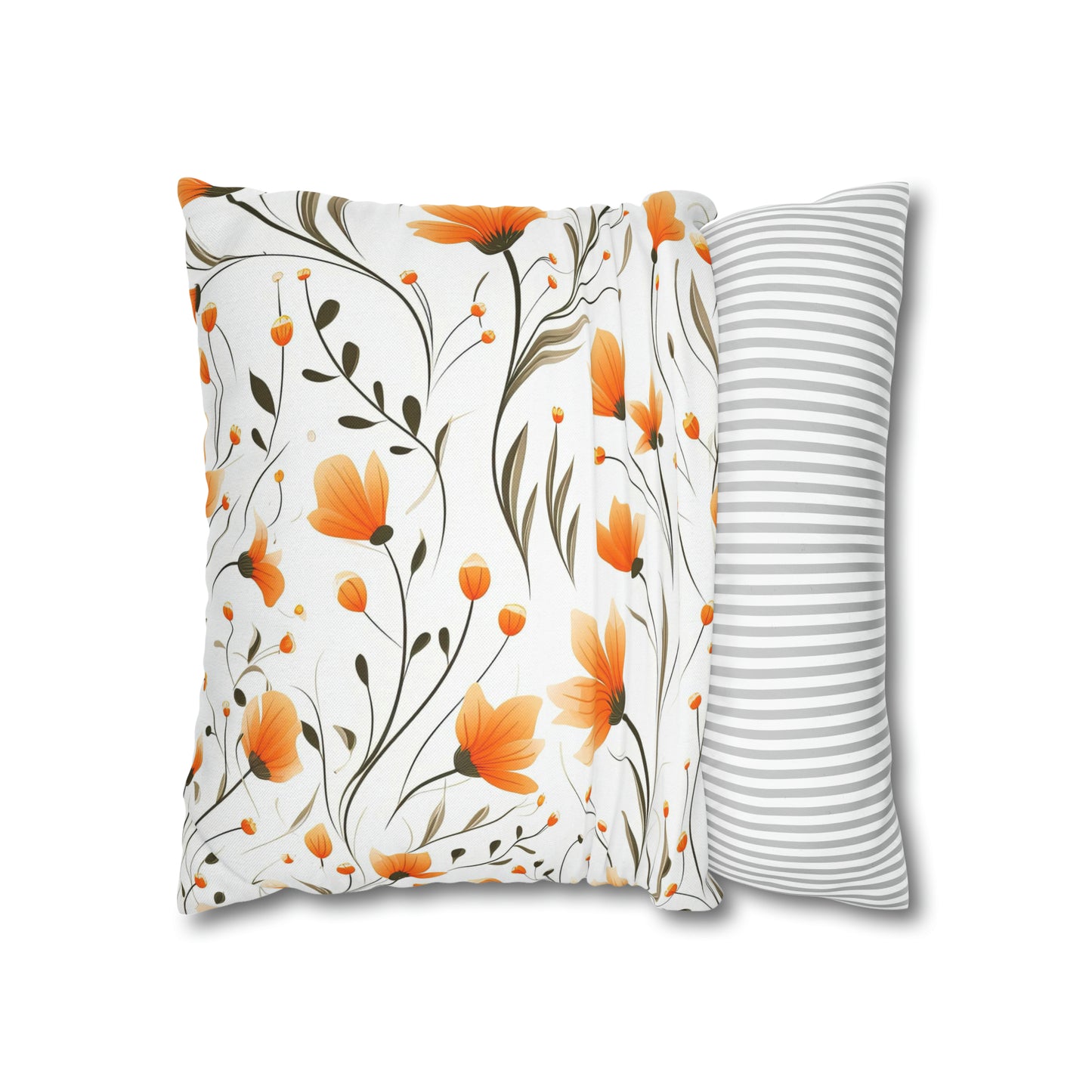 Orange Whimsy Wildflowers Square Pillow Case