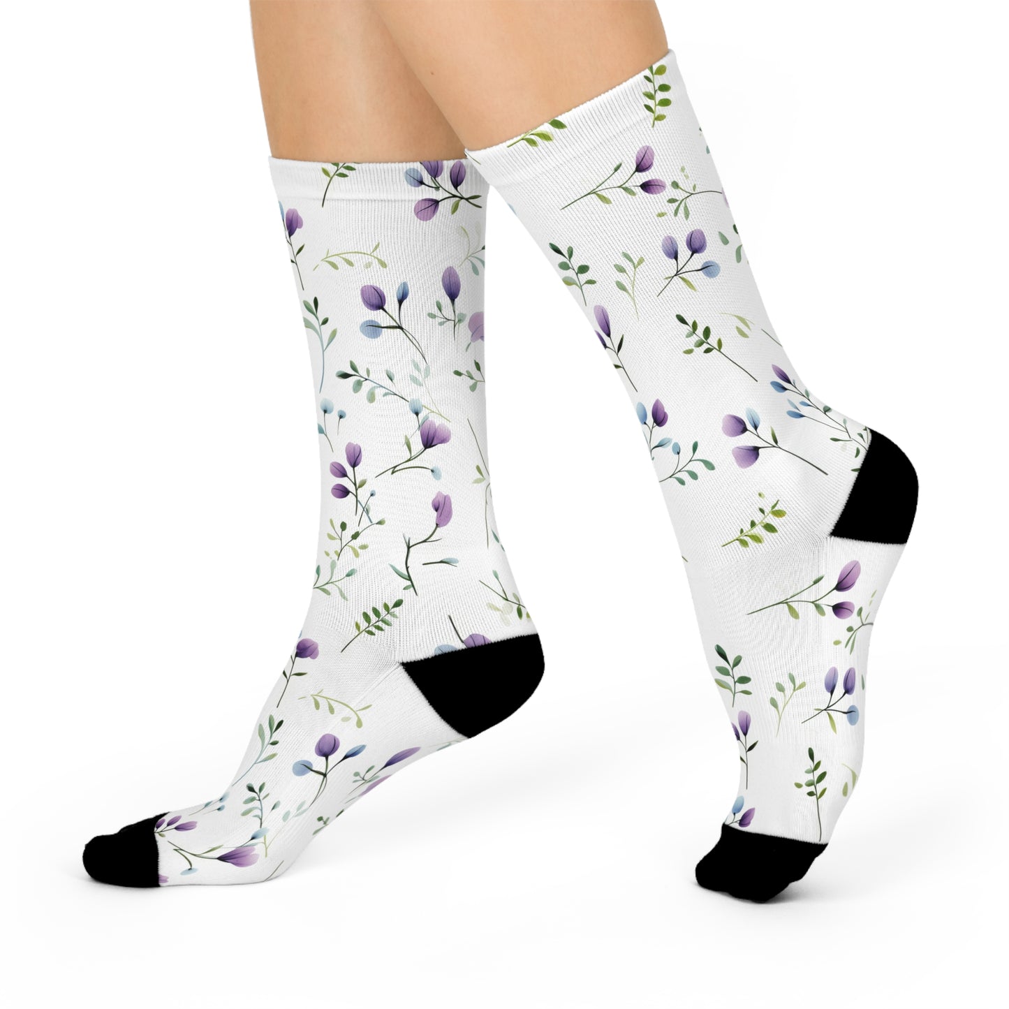Lilac Wildflowers Cushioned Crew Socks