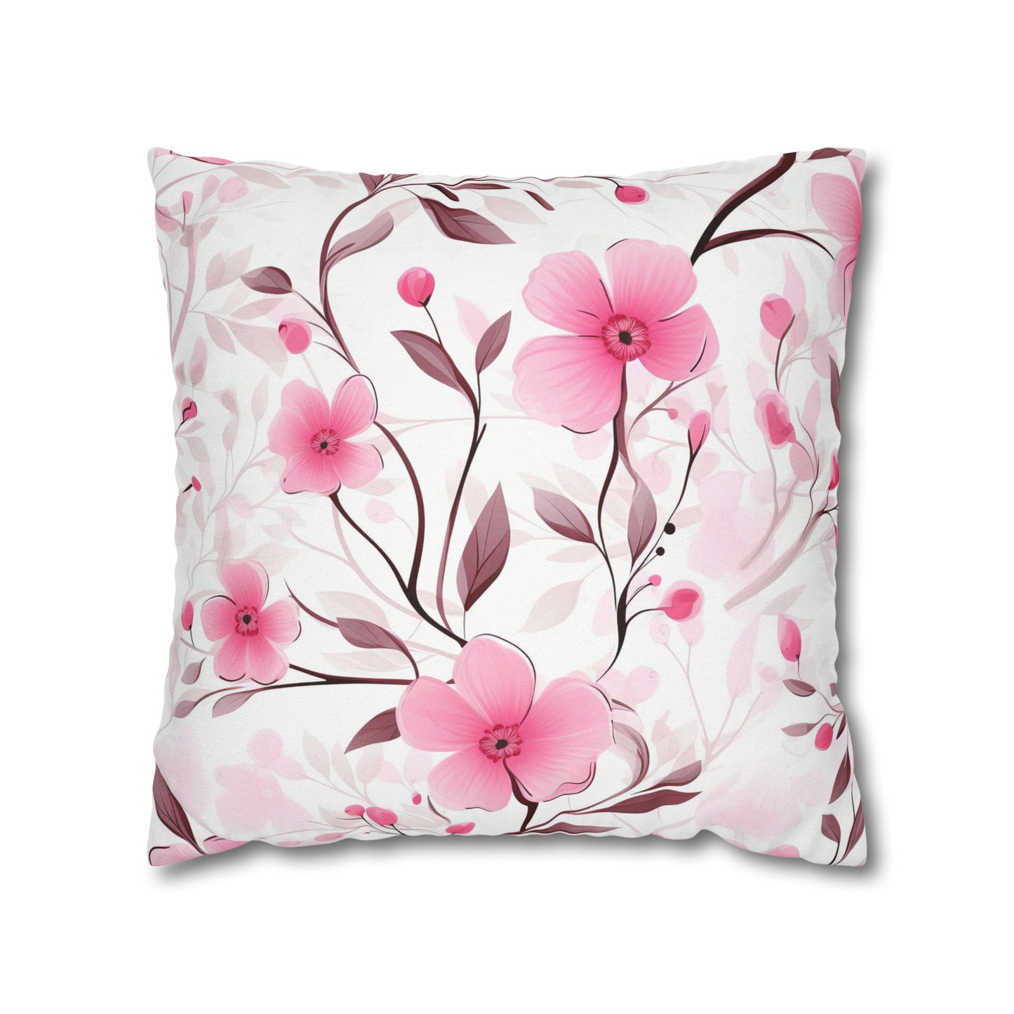 Pink Whimsy Wildflowers Square Pillow Case