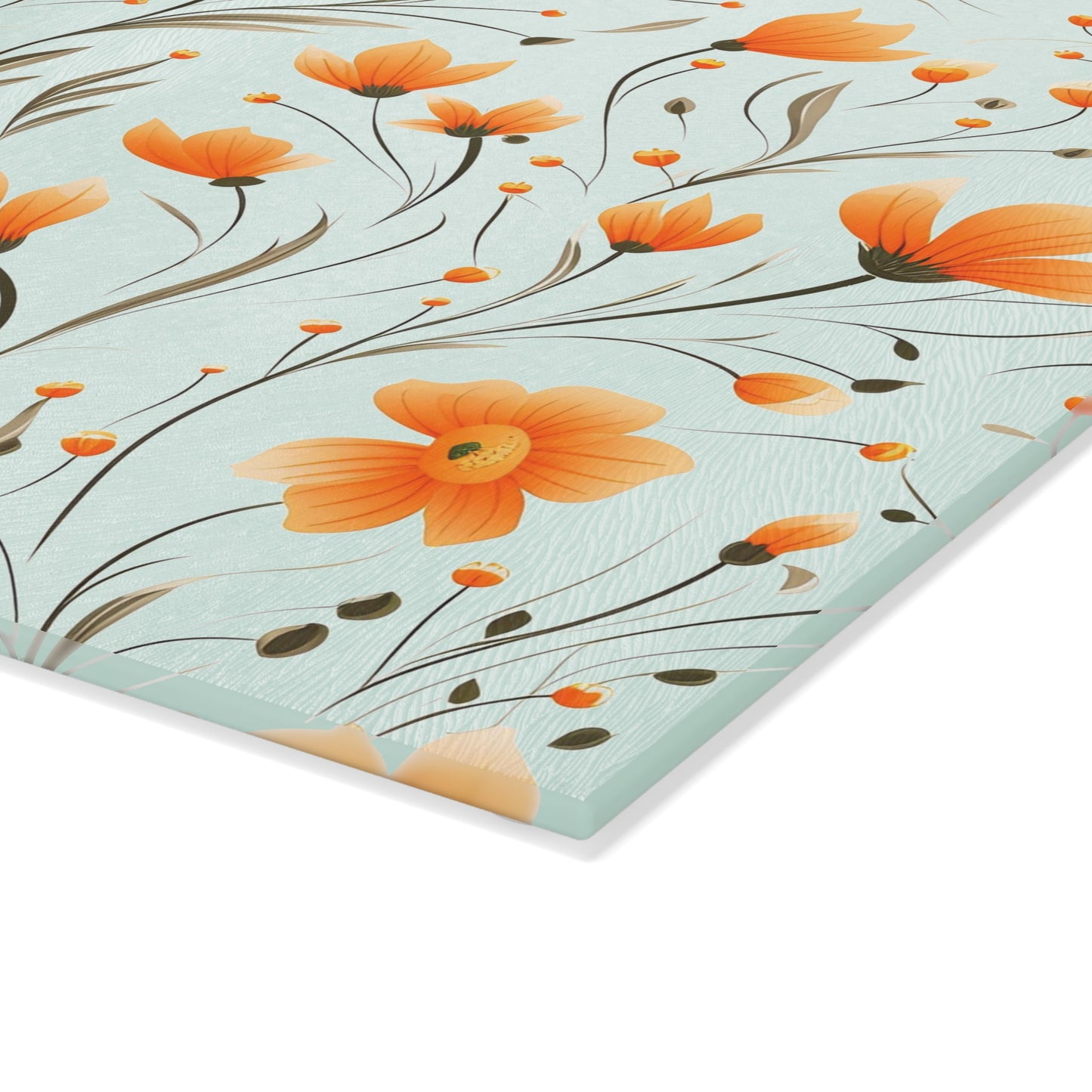 Orange Whimsy Wildflowers Glass Cutting Board