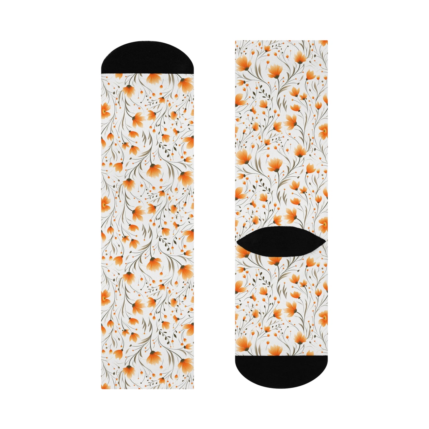 Orange Whimsy Wildflowers Cushioned Crew Socks