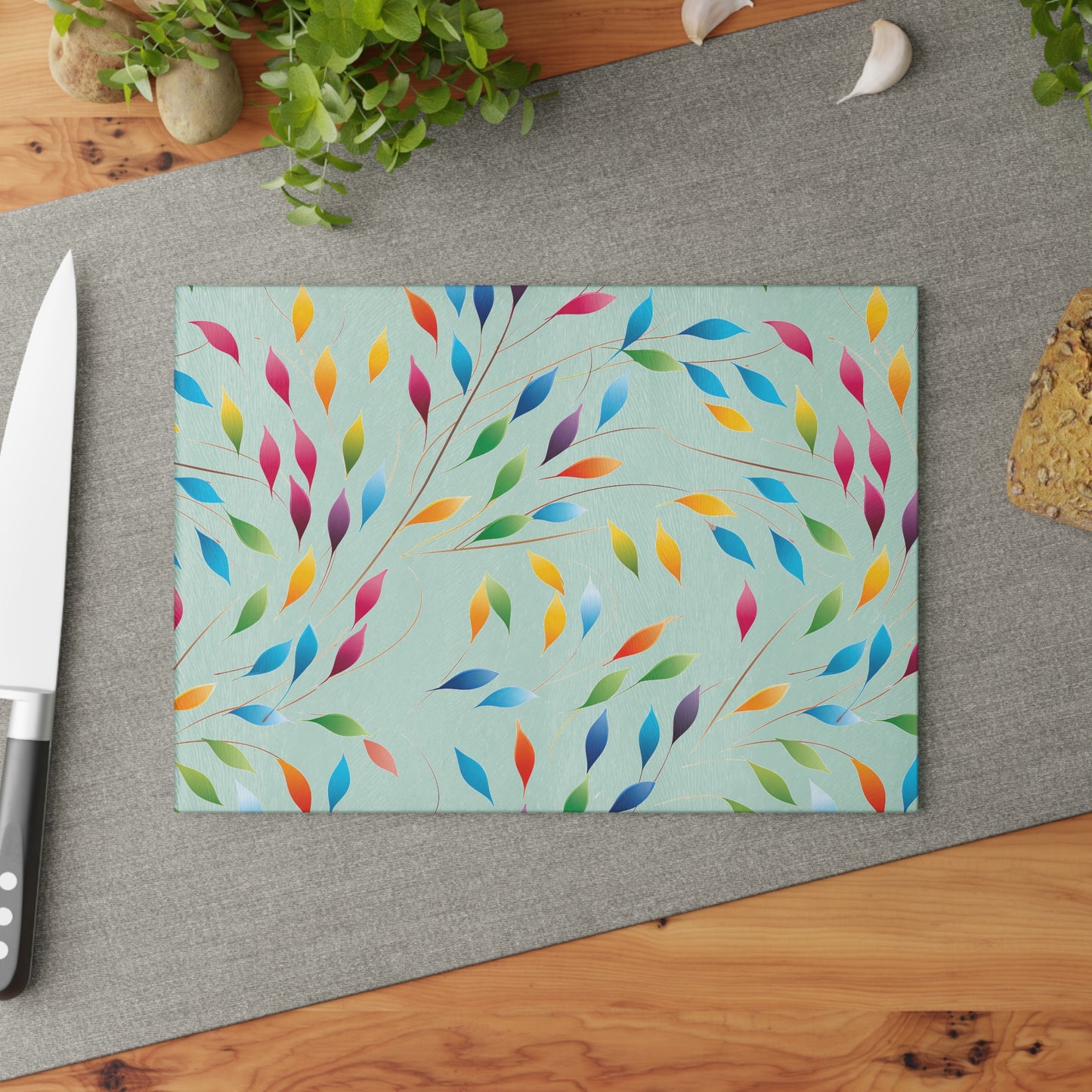 Rainbow Leaves Glass Cutting Board