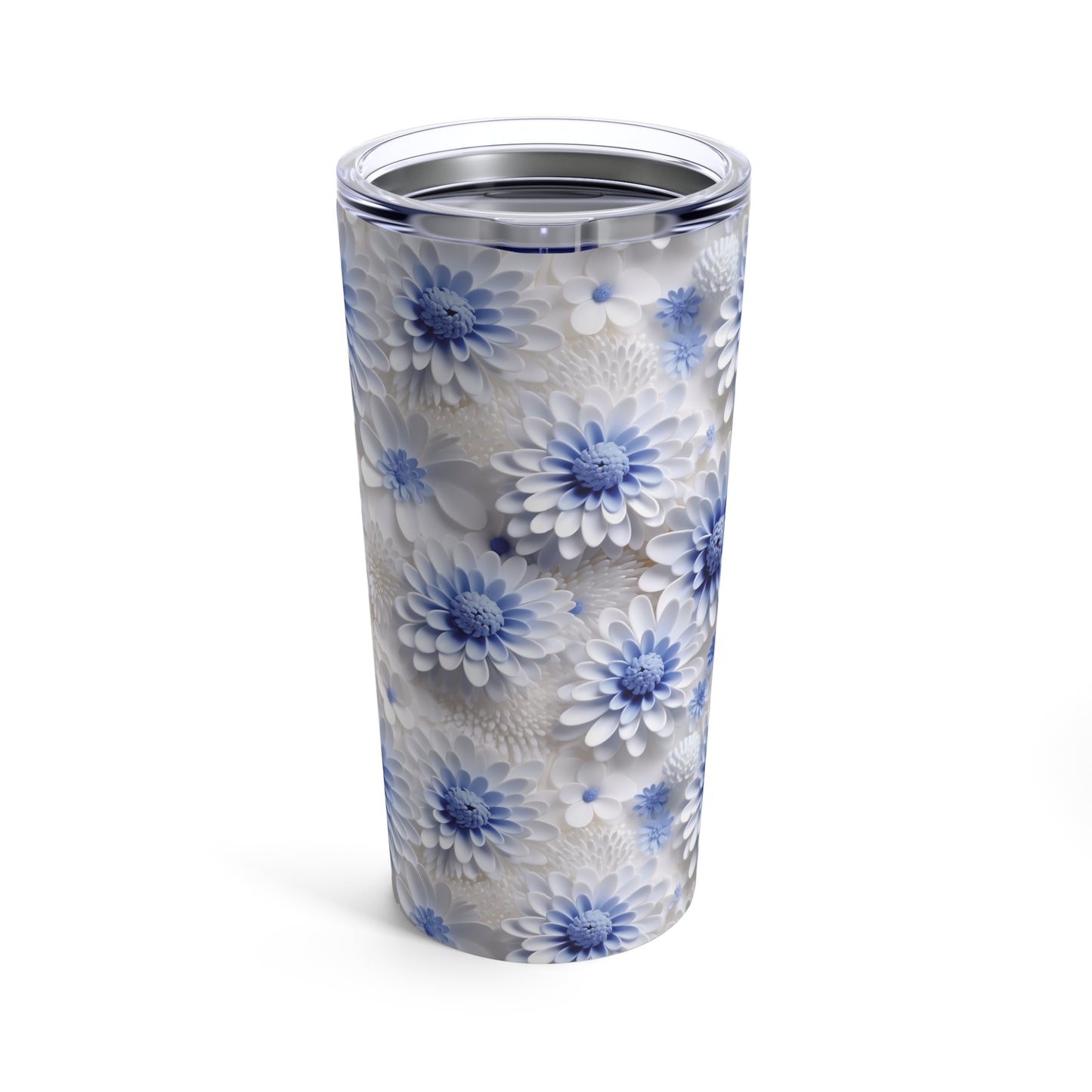 Sculpted Blue and White Dahlias Tumbler 20oz